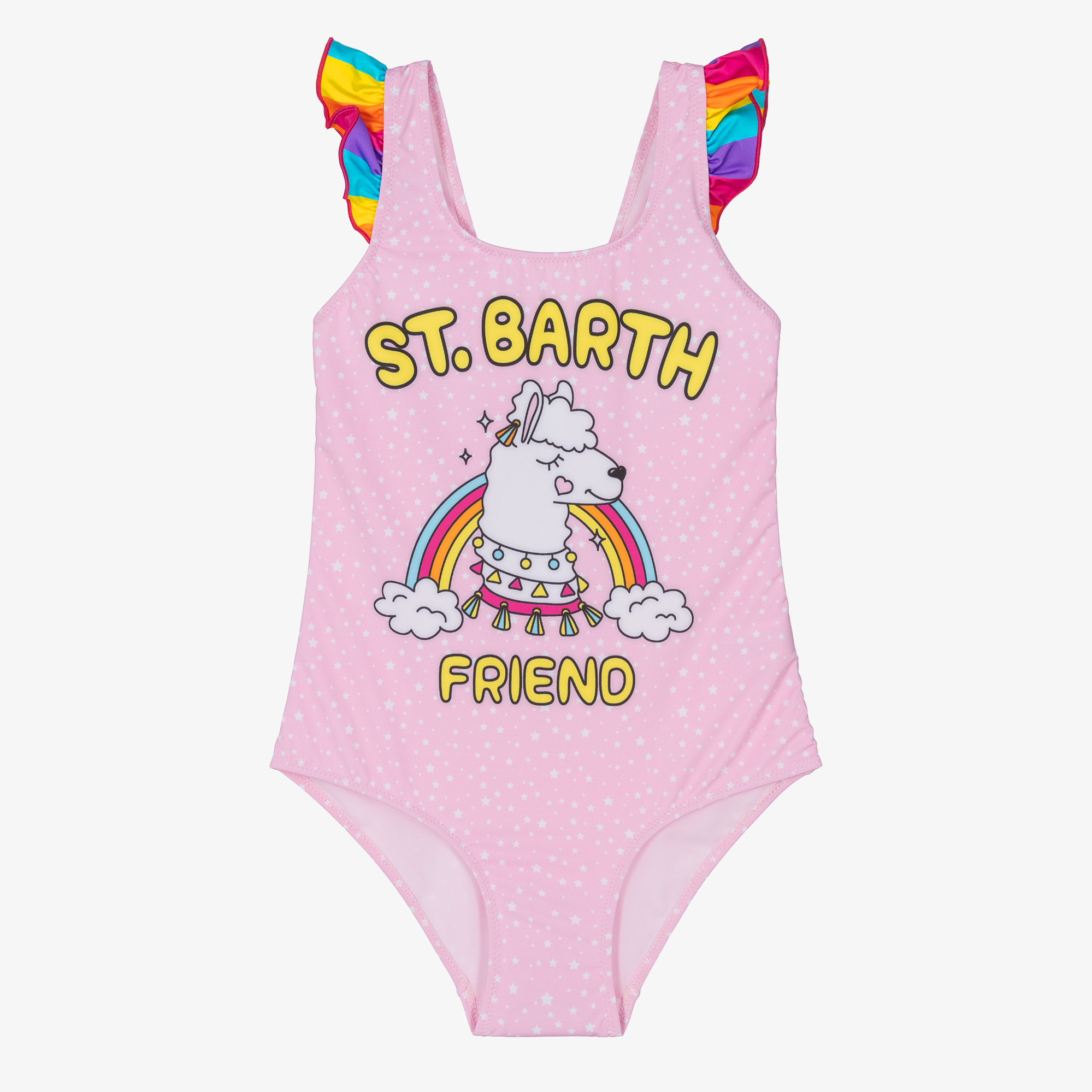 MC2 Saint Barth Teen Girls Pink Rainbow Llama Swimsuit