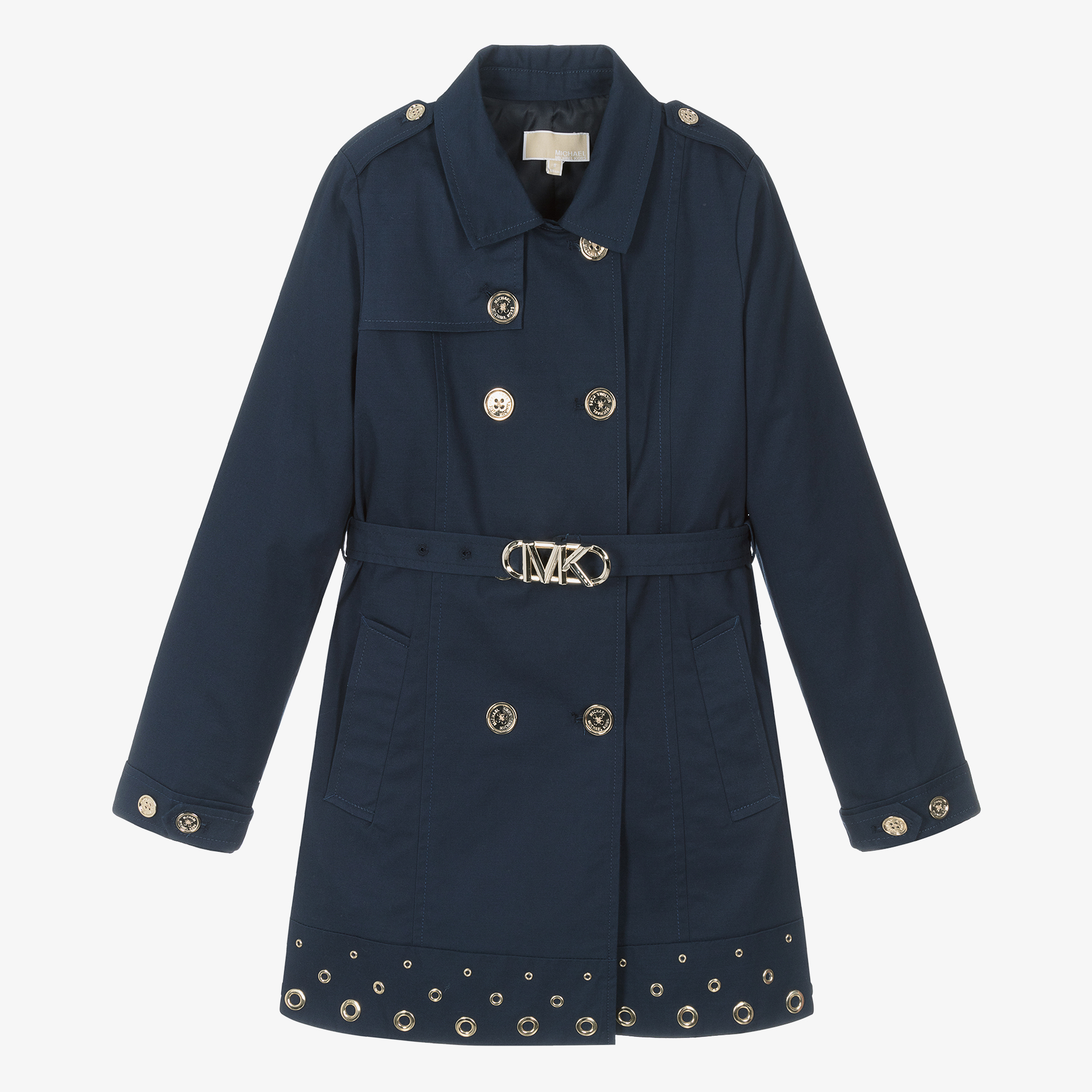 Michael Kors Kids Teen Girls Navy Blue Cotton Trench Coat Childrensalon Outlet