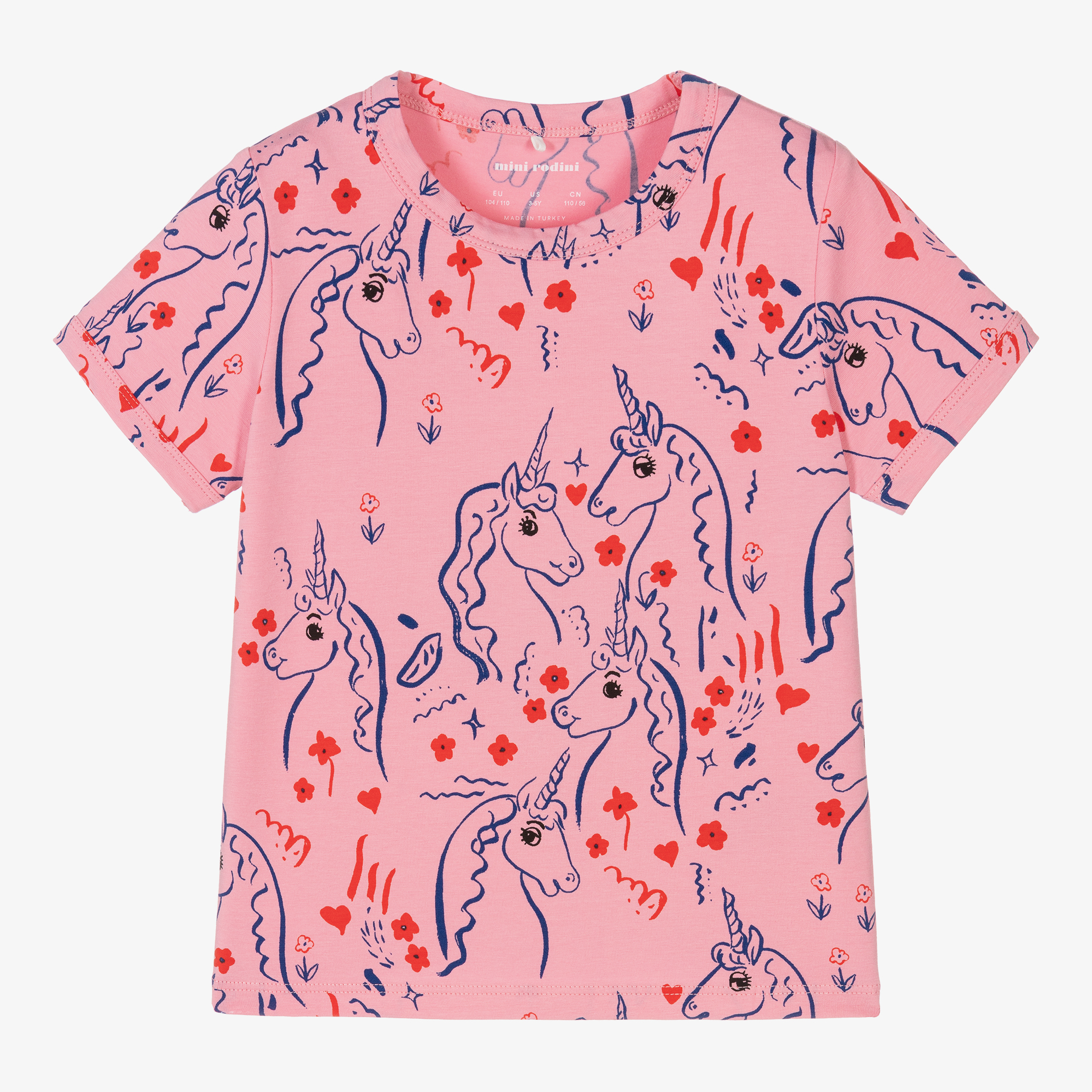 Mini Rodini - Girls Pink Cotton Unicorn T-Shirt | Childrensalon Outlet