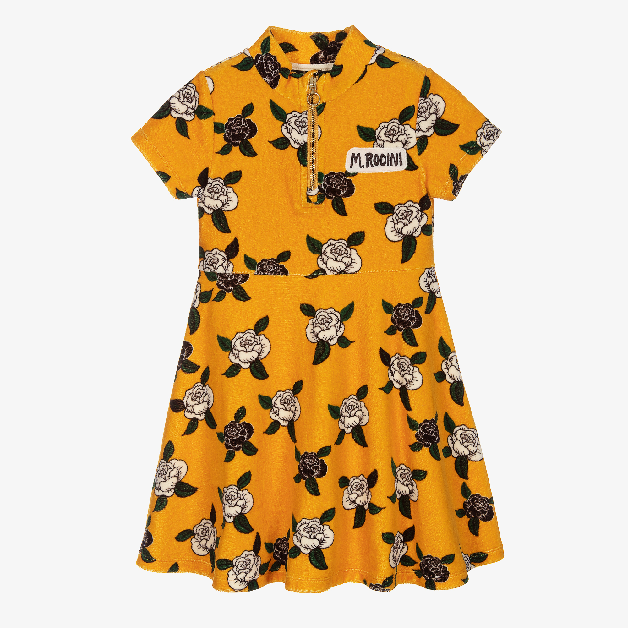 Mini Rodini Girls Yellow Velour Dress