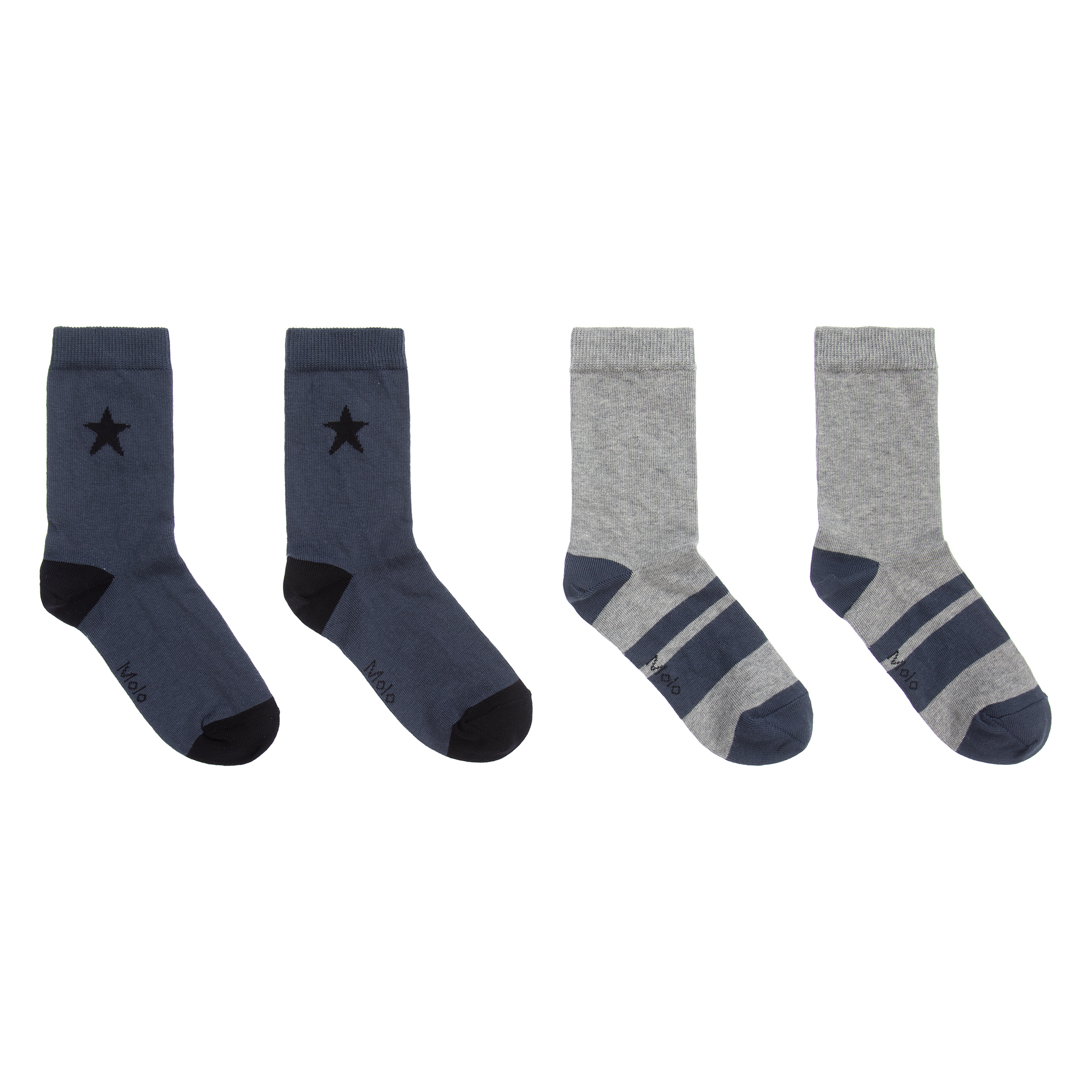 Molo - Lot 2 paires chaussettes hautes grises et bleues fille