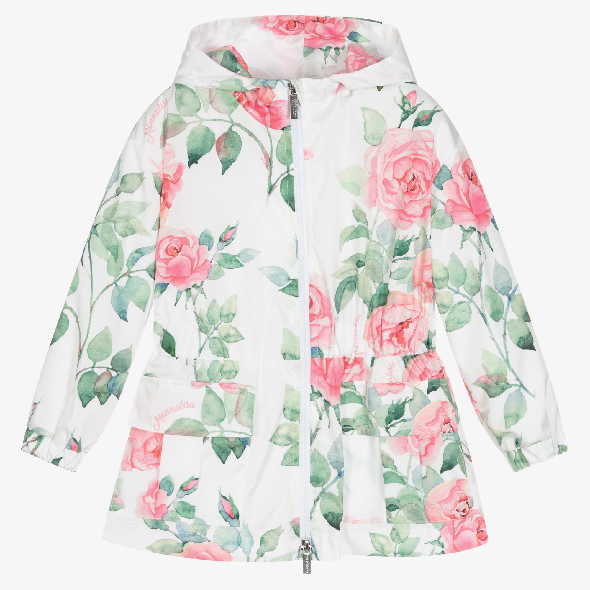 Monnalisa Girls White Floral Coat Childrensalon Outlet