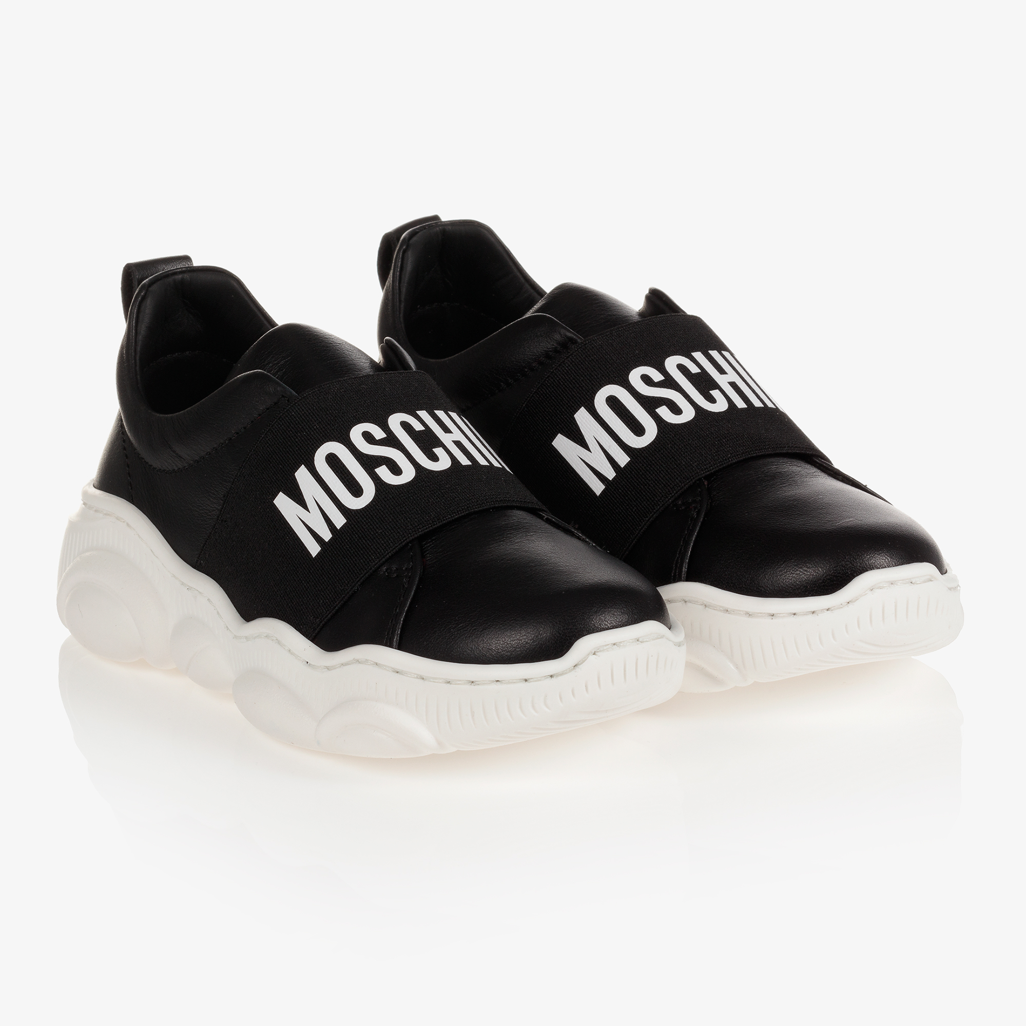 Moschino Kid Teen Black Leather Logo Trainers