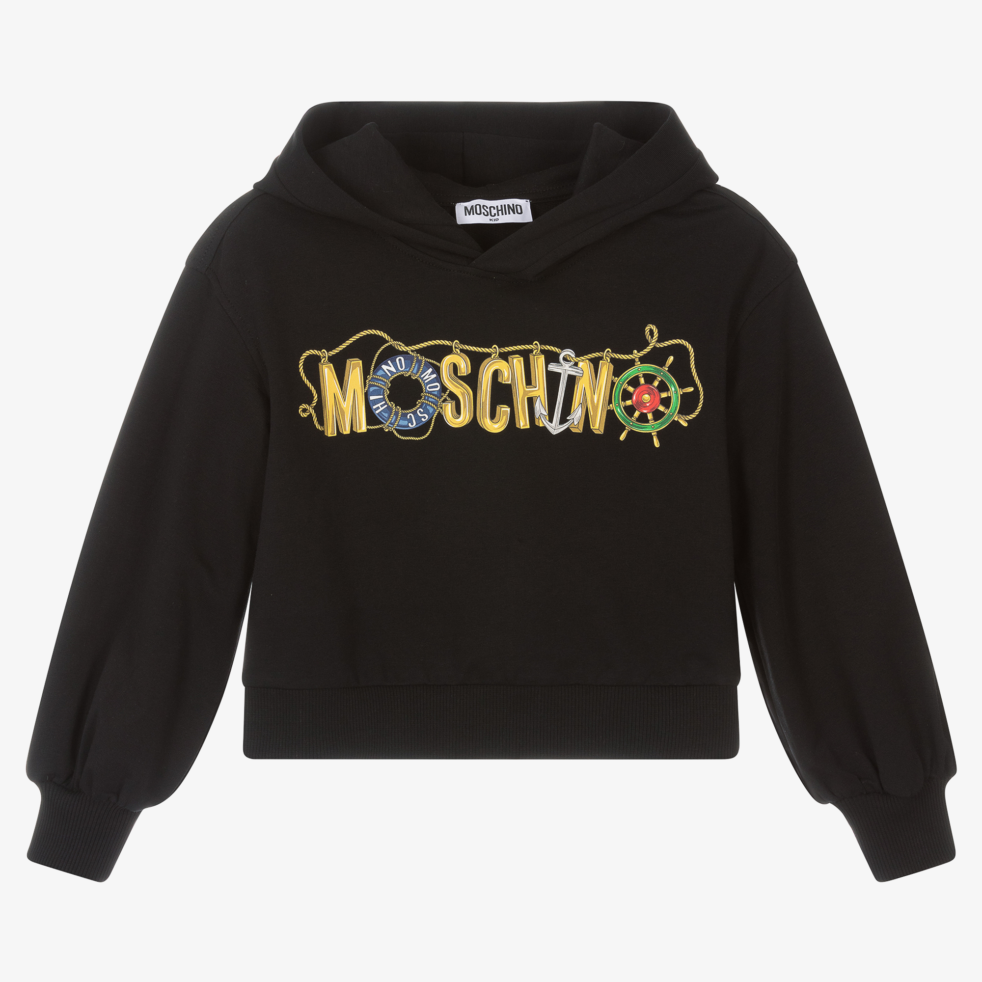 Moschino Kid Teen Girls Black Cotton Logo Hoodie