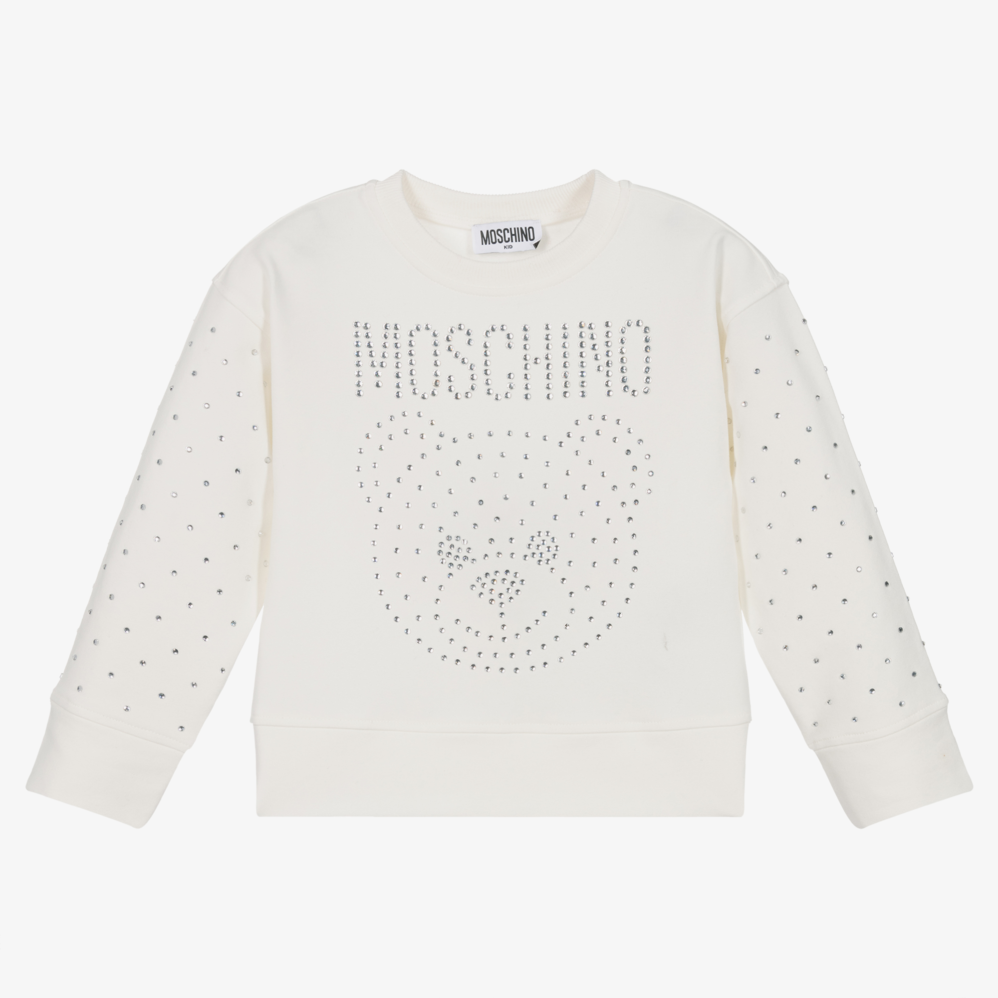 Moschino Girls Ivory Teddy Logo Rhinestone Sweatshirt