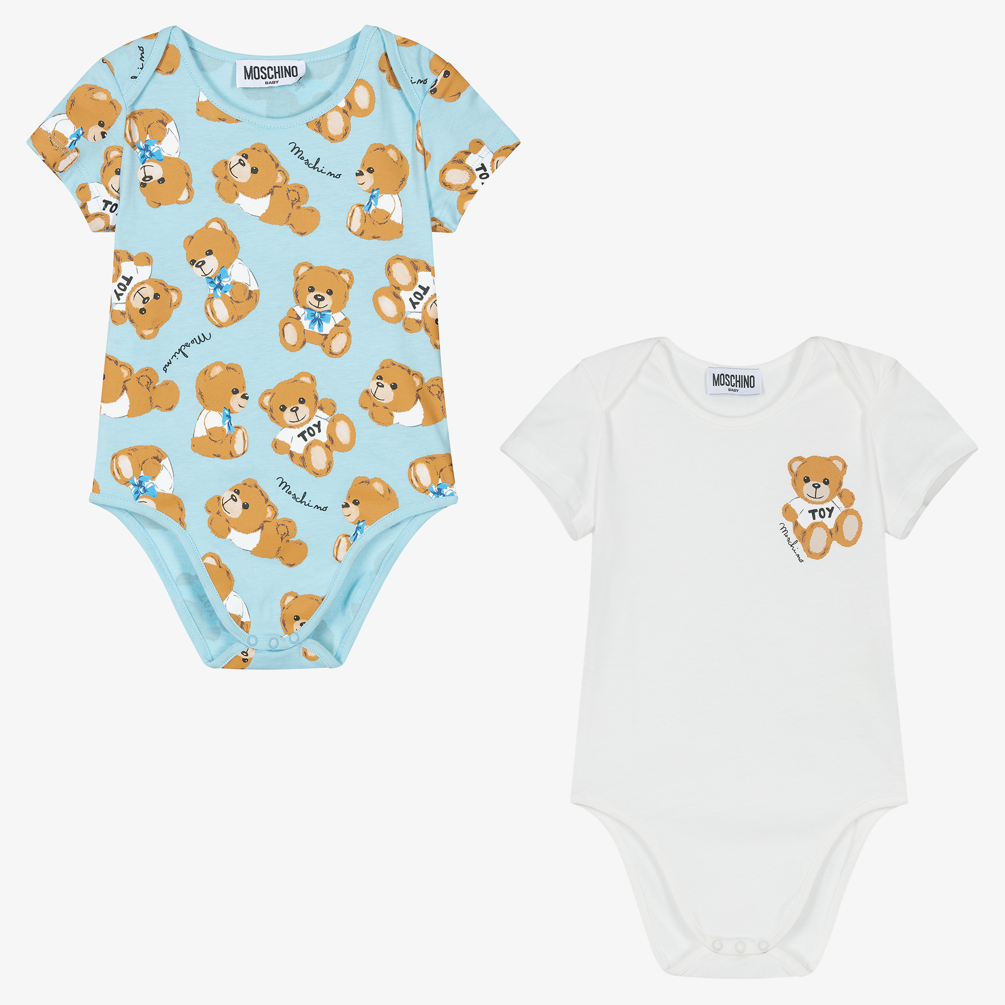 Baby Teddy Bear Cotton Jersey Onesie in Blue - Moschino Kids