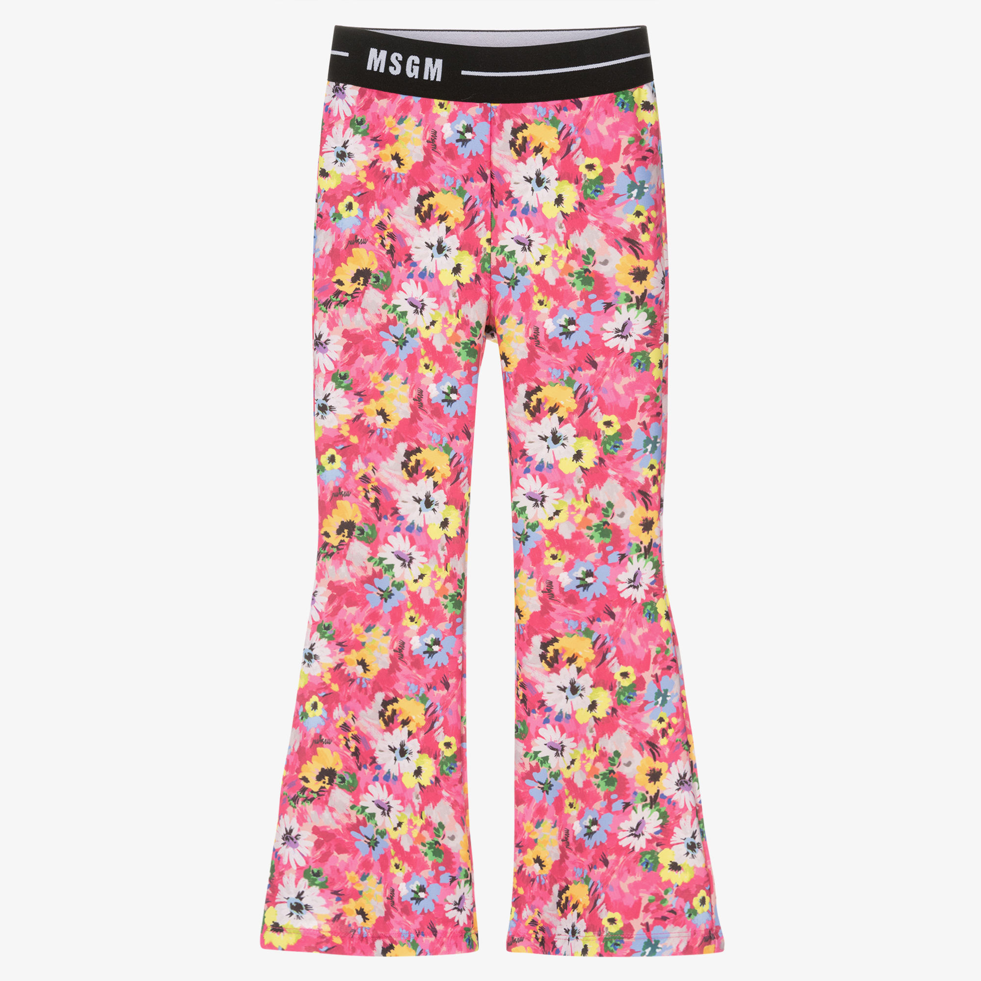 MSGM - Girls Pink Floral Flared Leggings