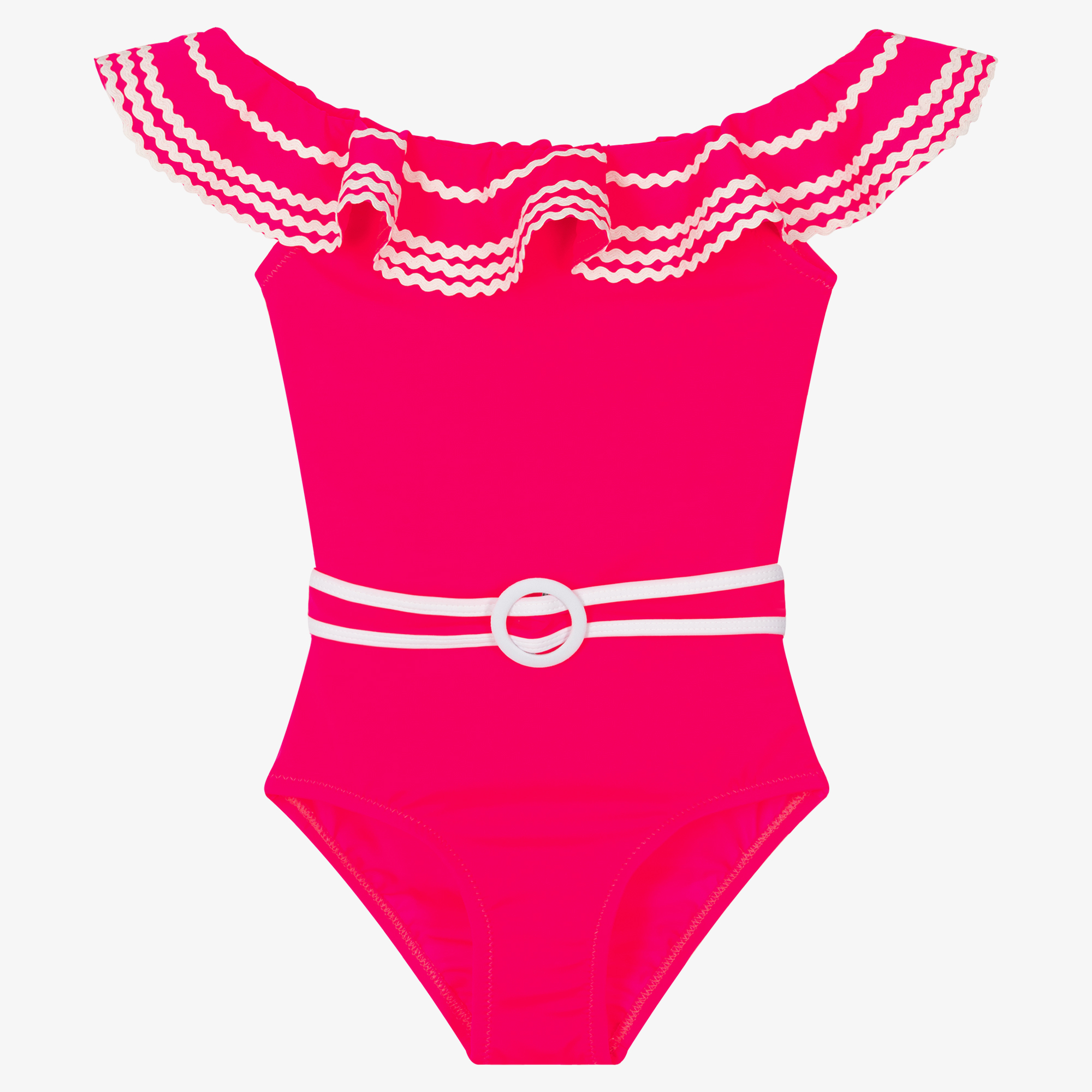 Nessi Byrd Girls Pink Off Shoulder Swimsuit UV50