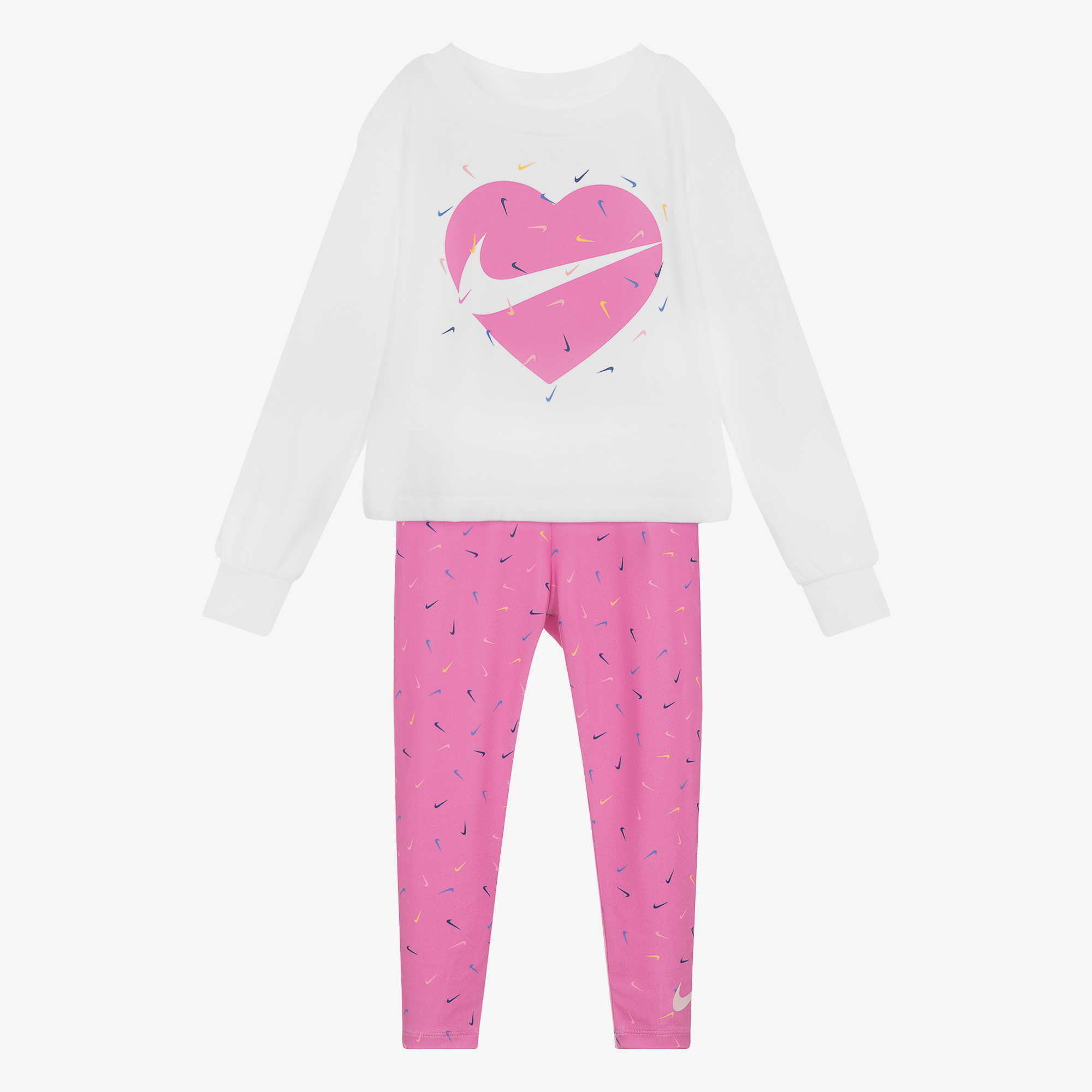 Nike Girls White Pink Sports Leggings Set