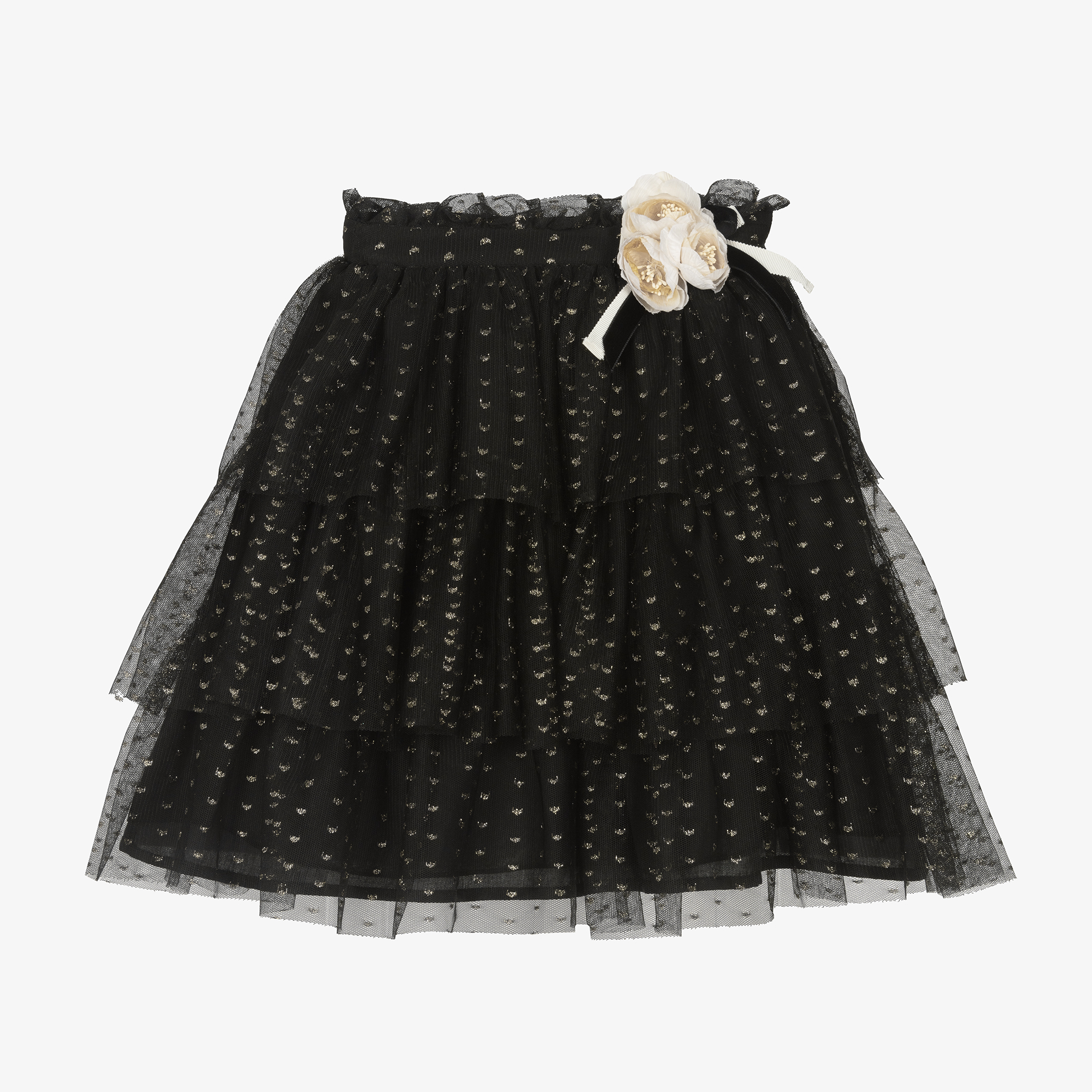 Patachou Girls Black Chiffon Tulle Ruffle Skirt