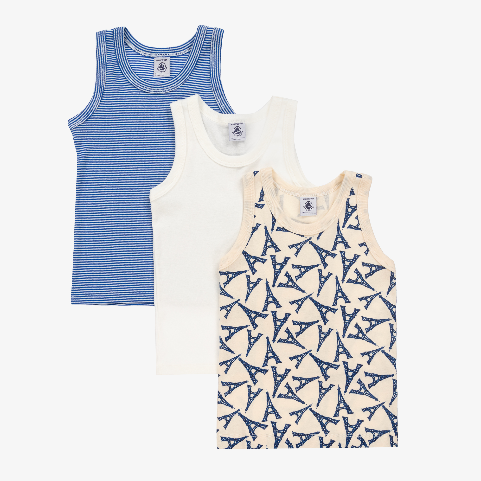 Pack of 3 Strappy Tops in Organic Cotton, by PETIT BATEAU - white