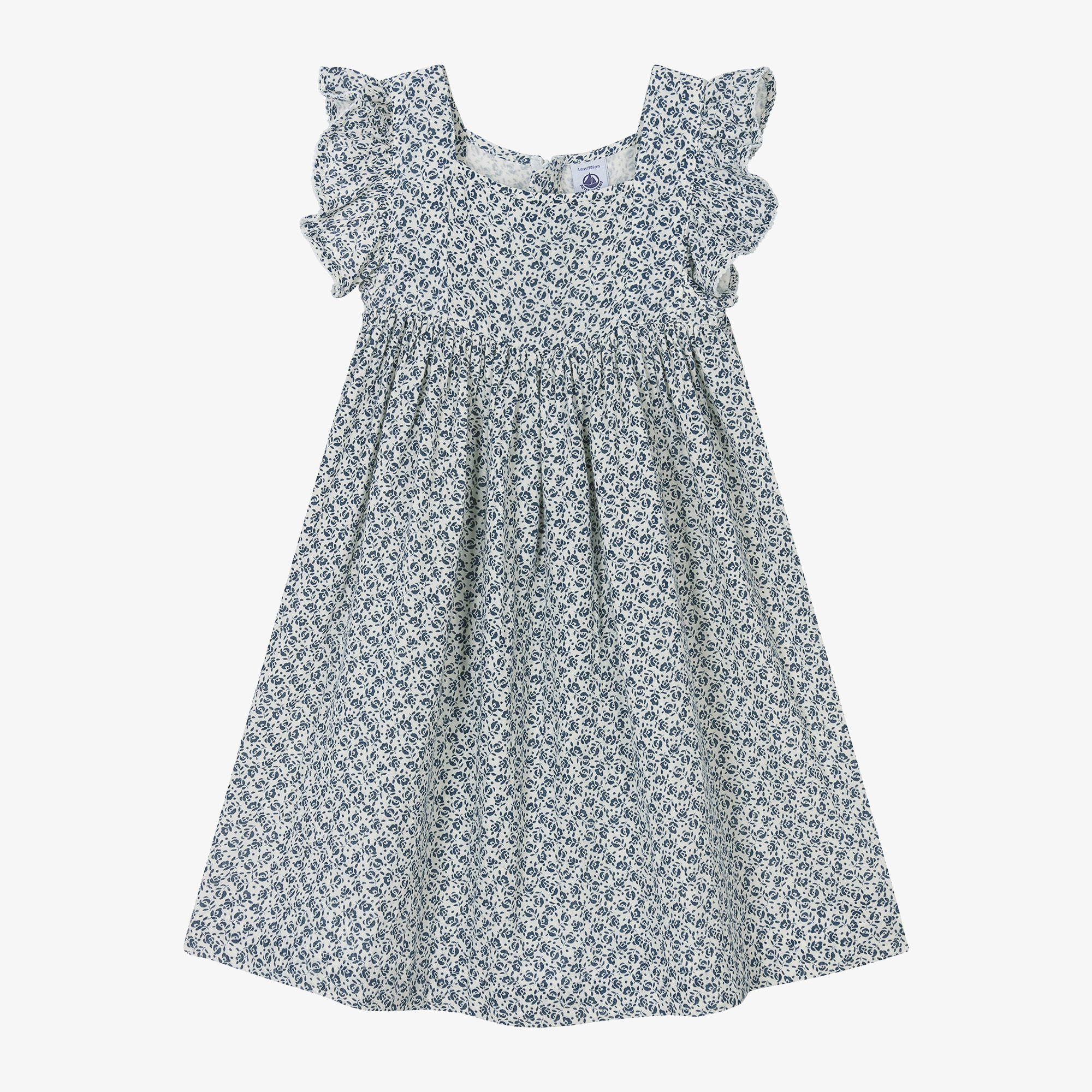 Petit Bateau Girls Blue Floral Organic Cotton Dress