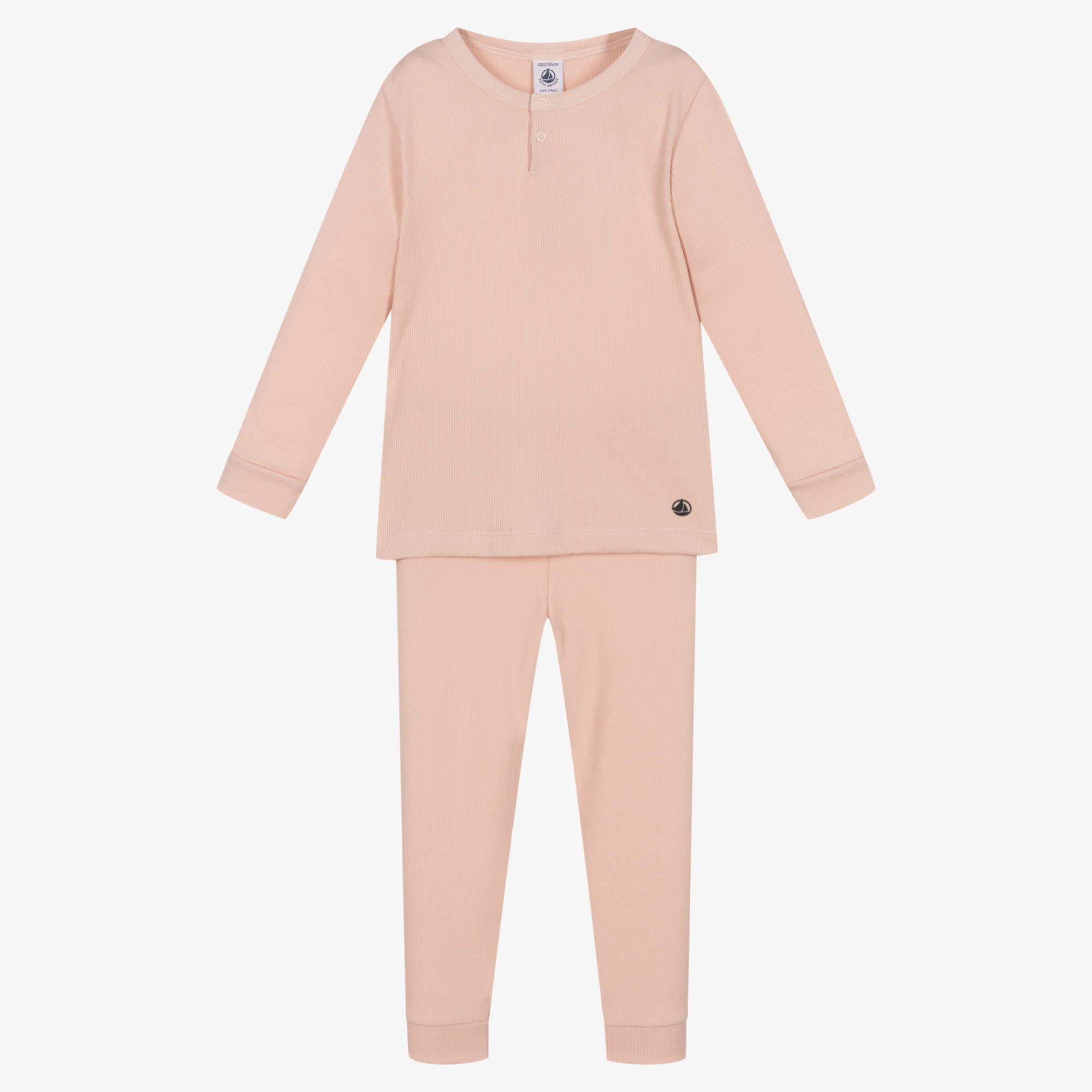 Petit Bateau Girls Pink Ribbed Cotton Pyjamas