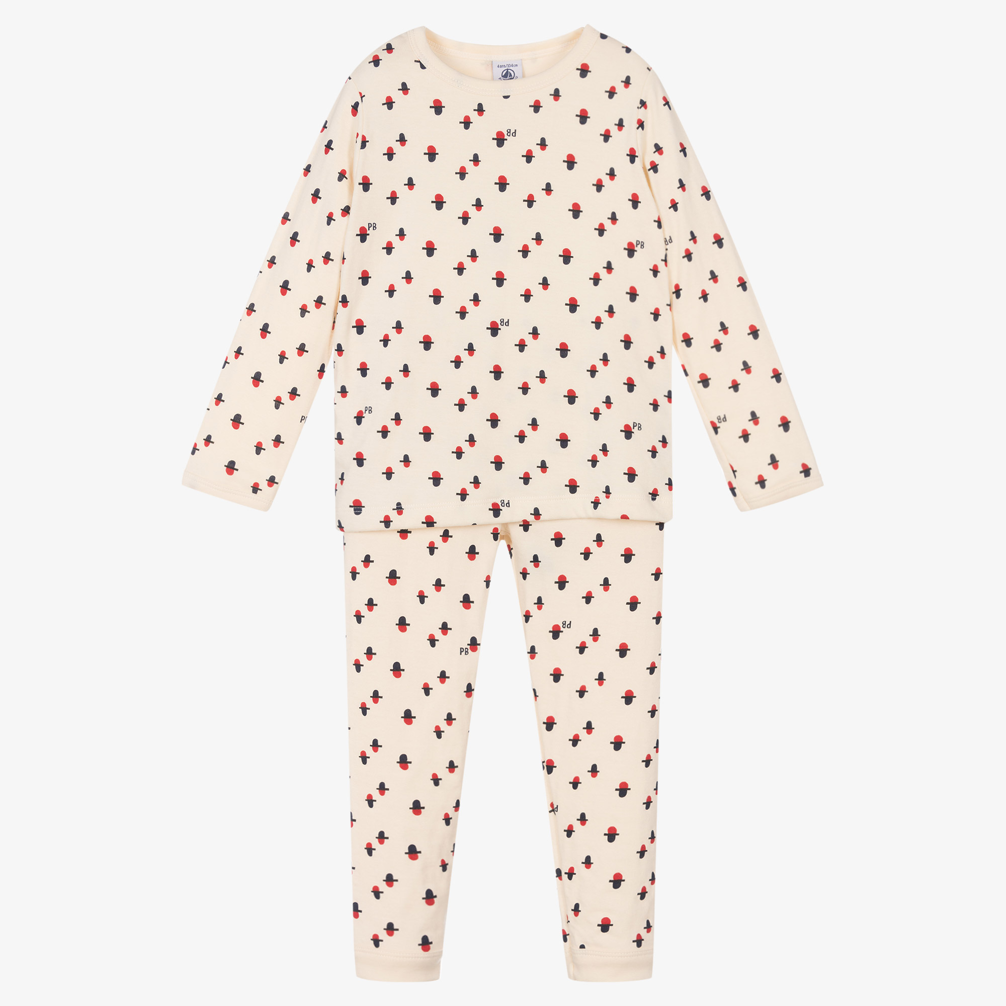 Petit Bateau - Boys Ivory & Red Organic Cotton Pyjamas