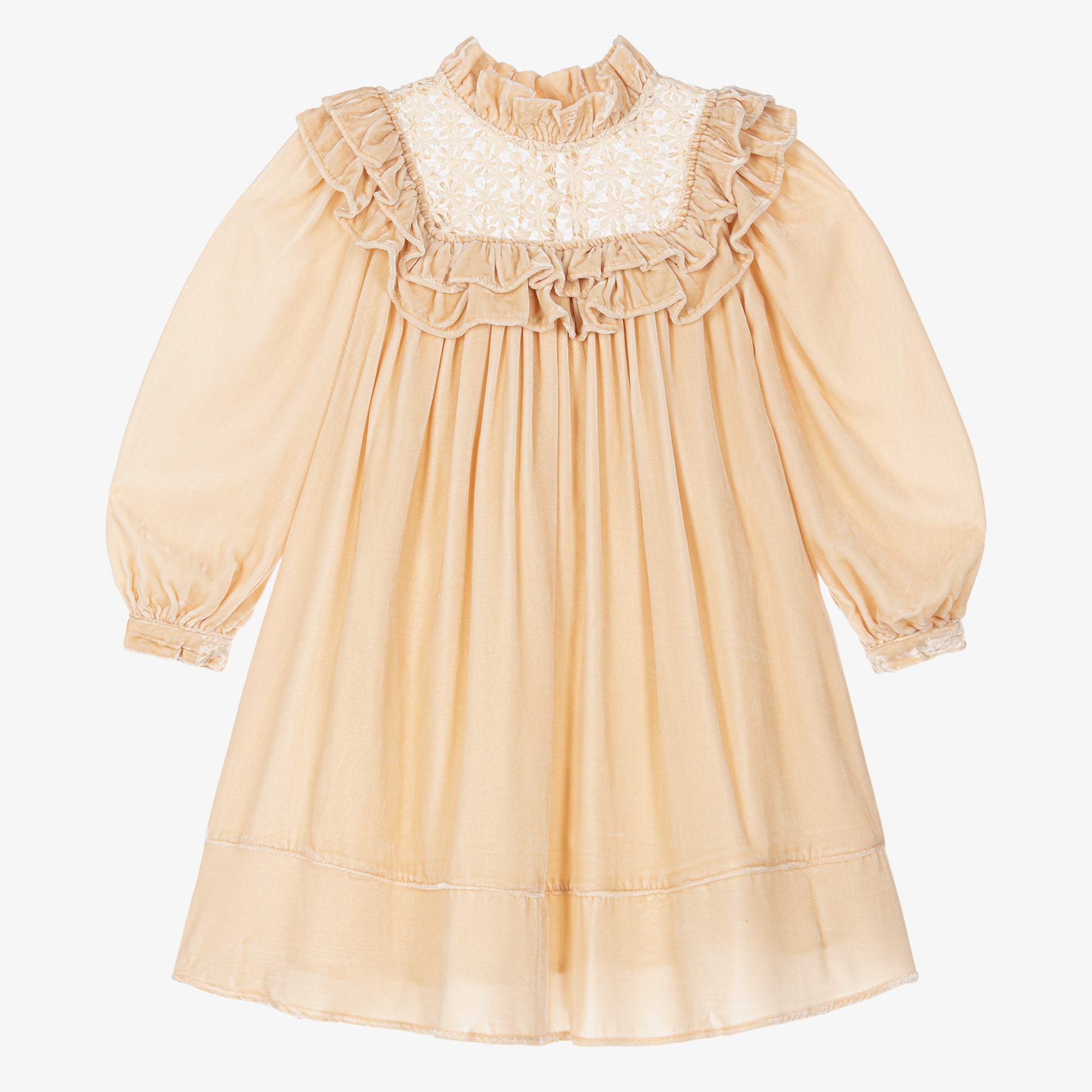 Petite Amalie Girls Golden Beige Velvet Dress