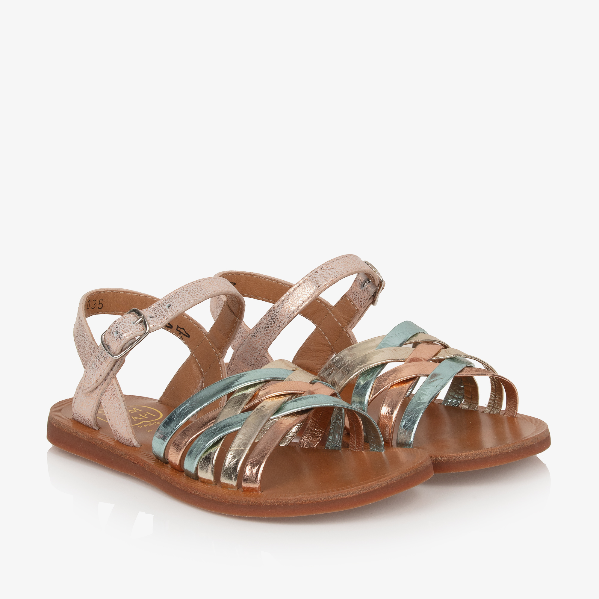 Pom d Api Girls Pink Gold Leather Sandals