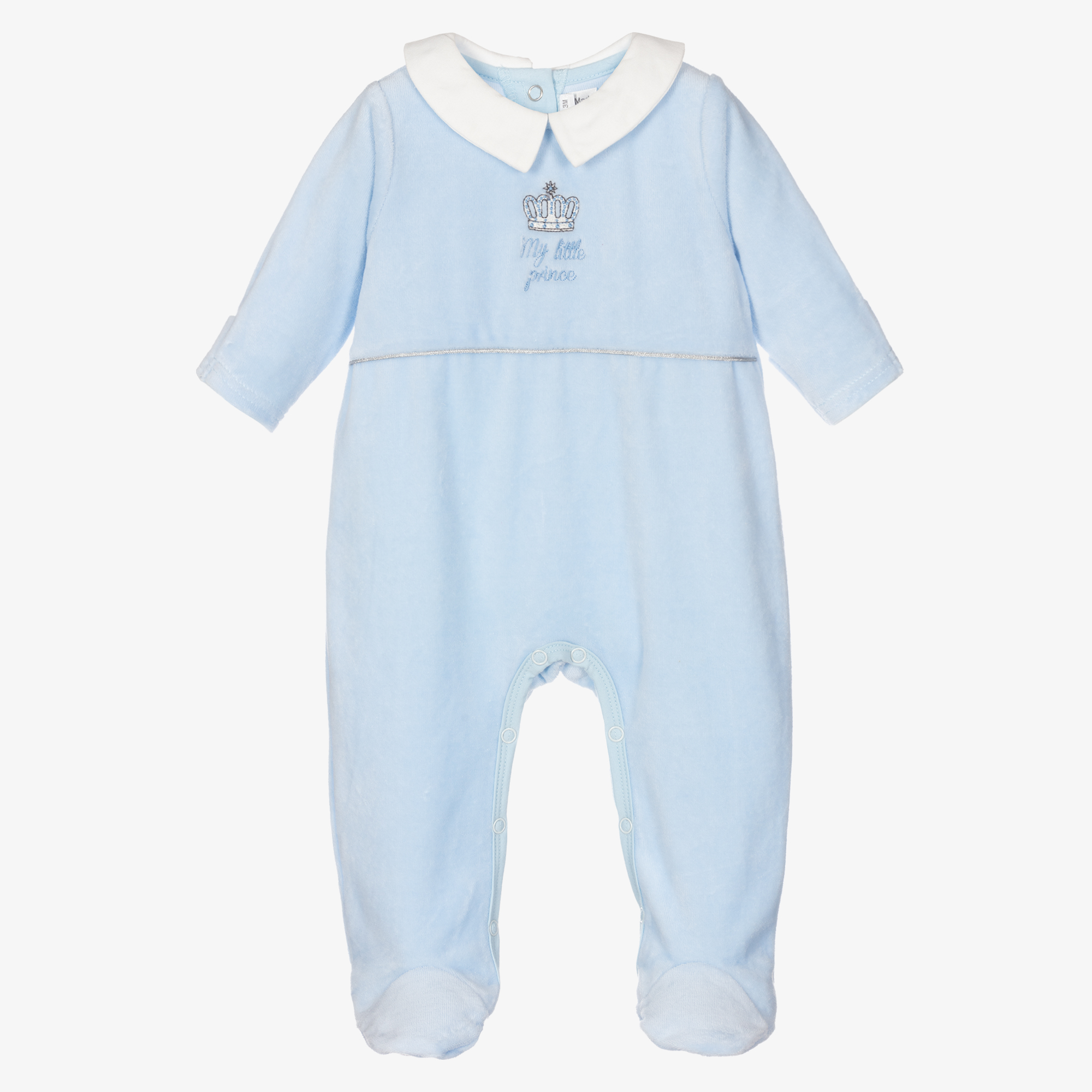 Rachel Riley Blue Velour Babygrow