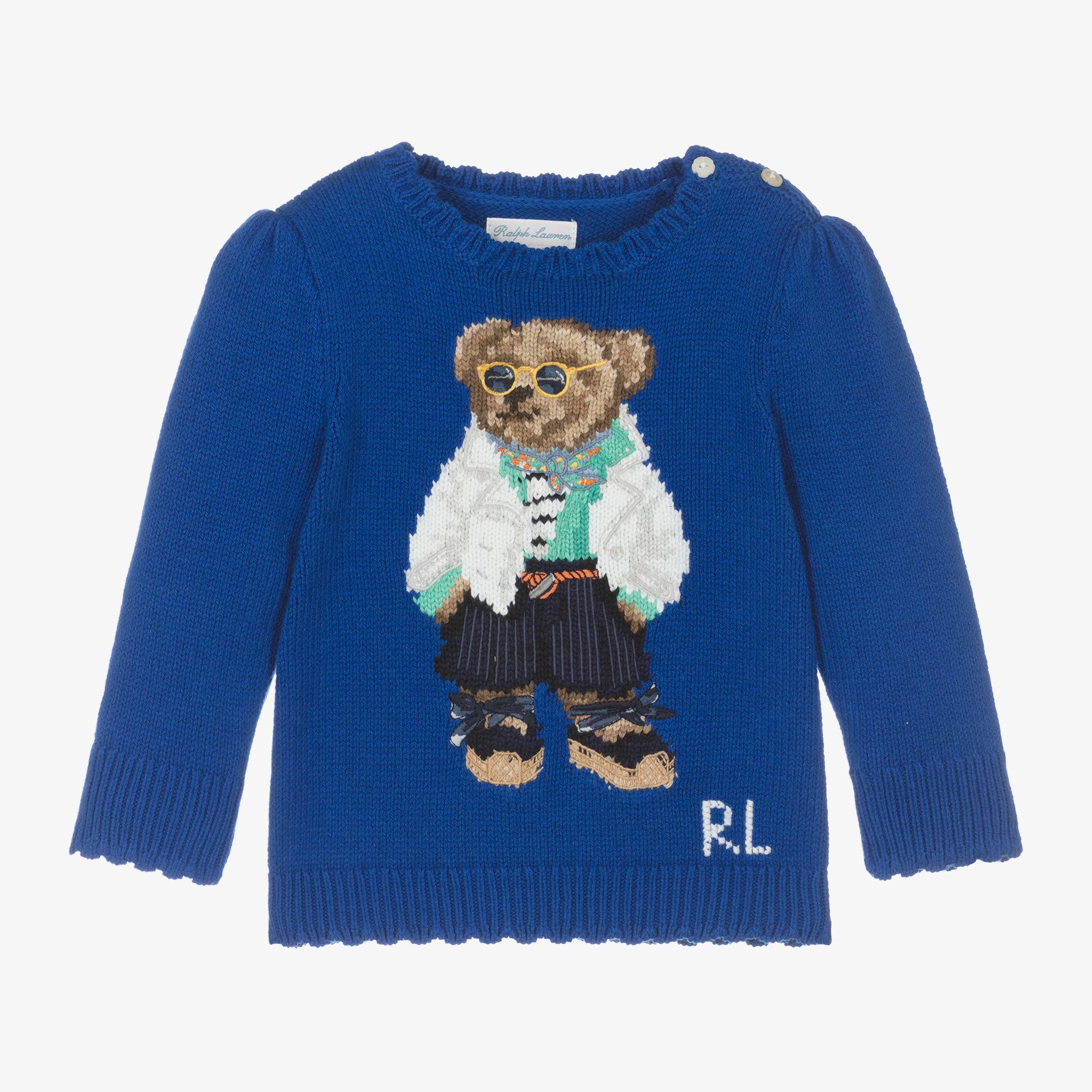 Ralph Lauren Baby Girls Blue Polo Bear Knit Sweater