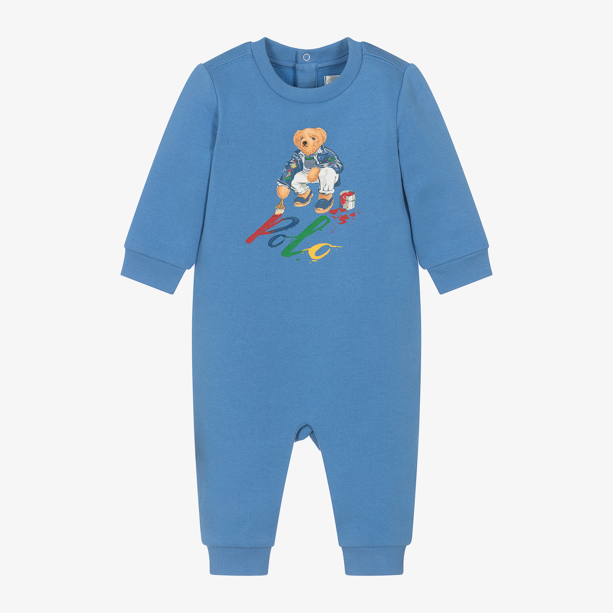 Ralph Lauren Boys Blue Cotton Polo Bear Romper