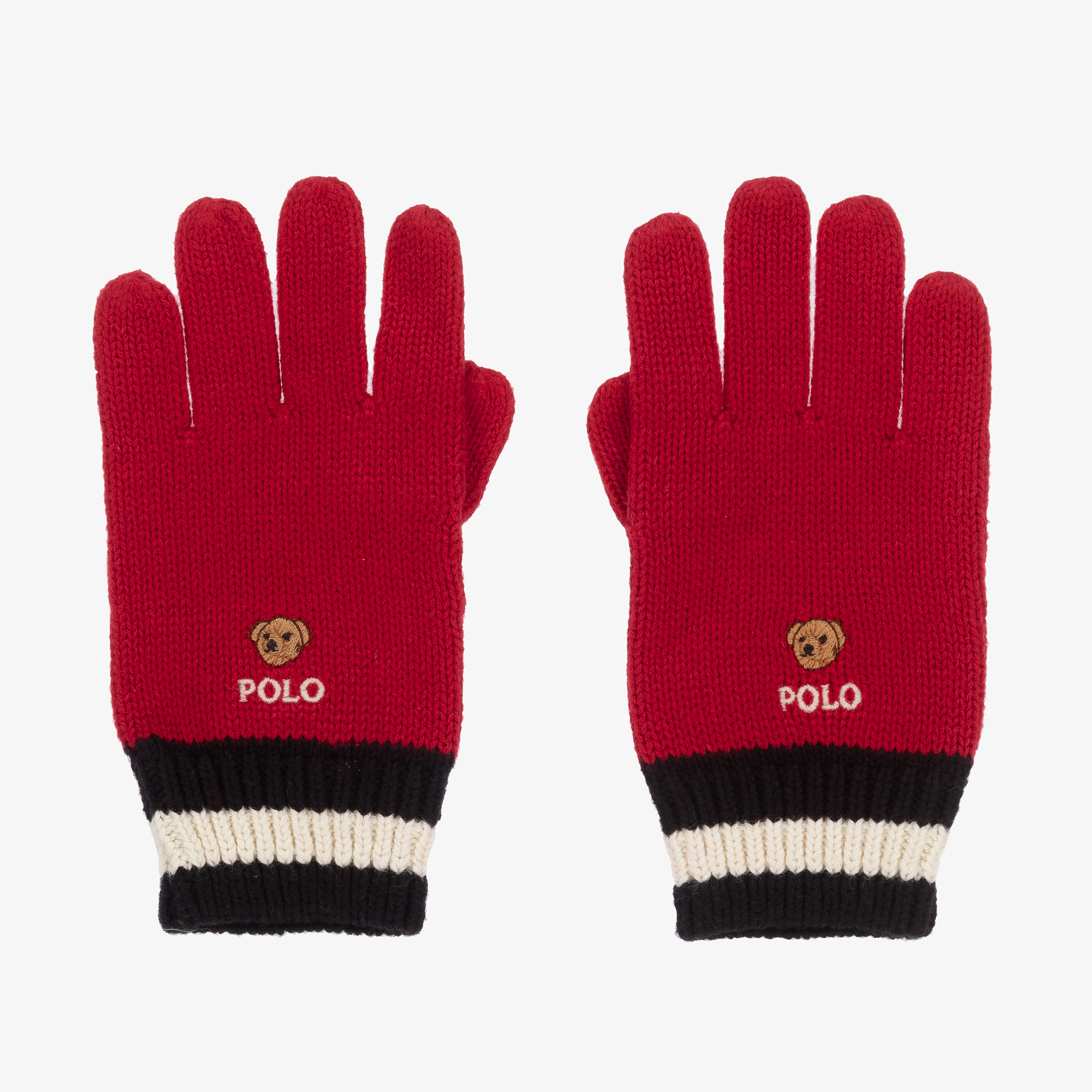 Ralph Lauren Boys Red Knitted Polo Bear Gloves Childrensalon Outlet