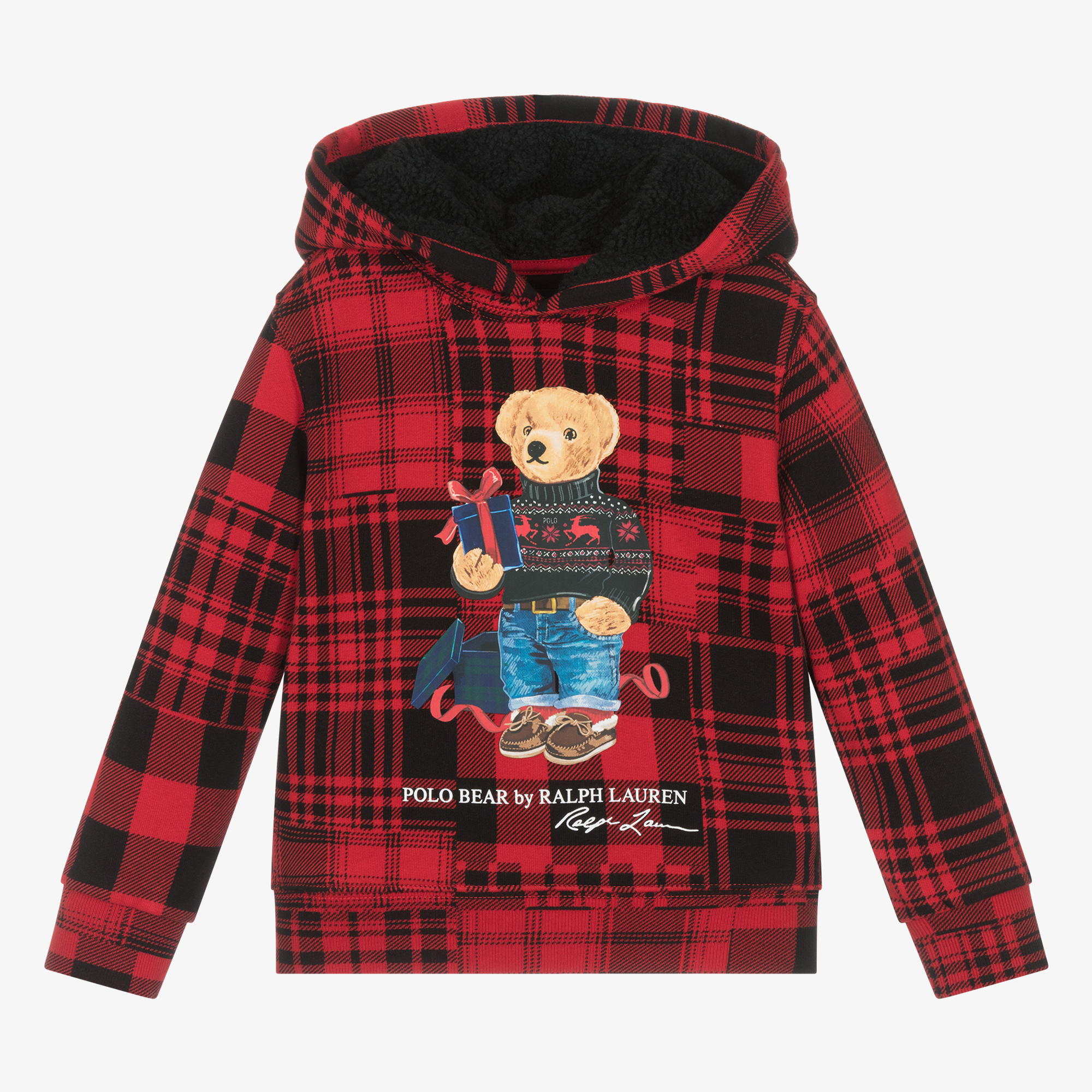 Ralph Lauren Boys Red Polo Bear Tartan Hoodie Childrensalon Outlet