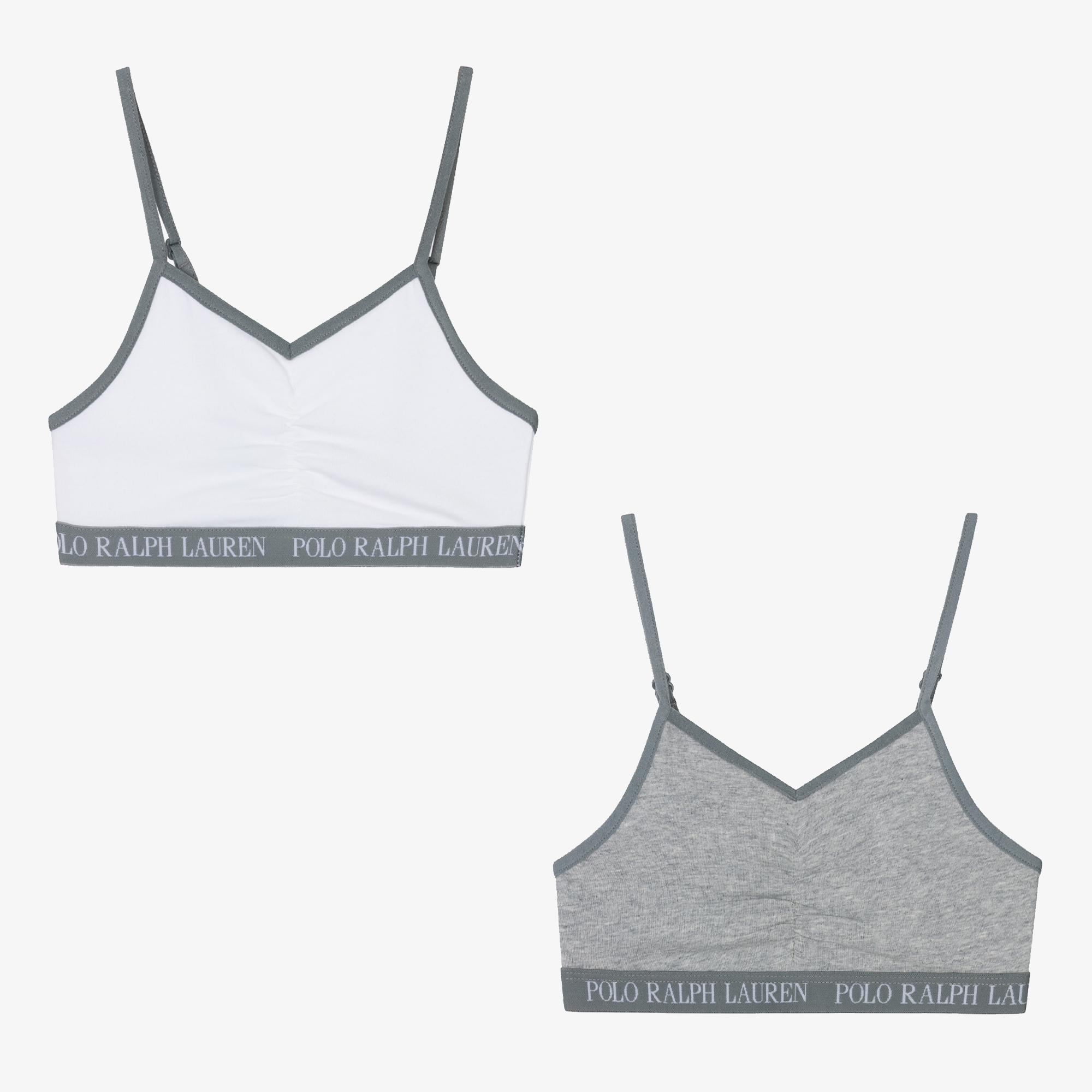 Ralph Lauren Girls Grey White Cotton Bras 2 Pack Childrensalon Outlet