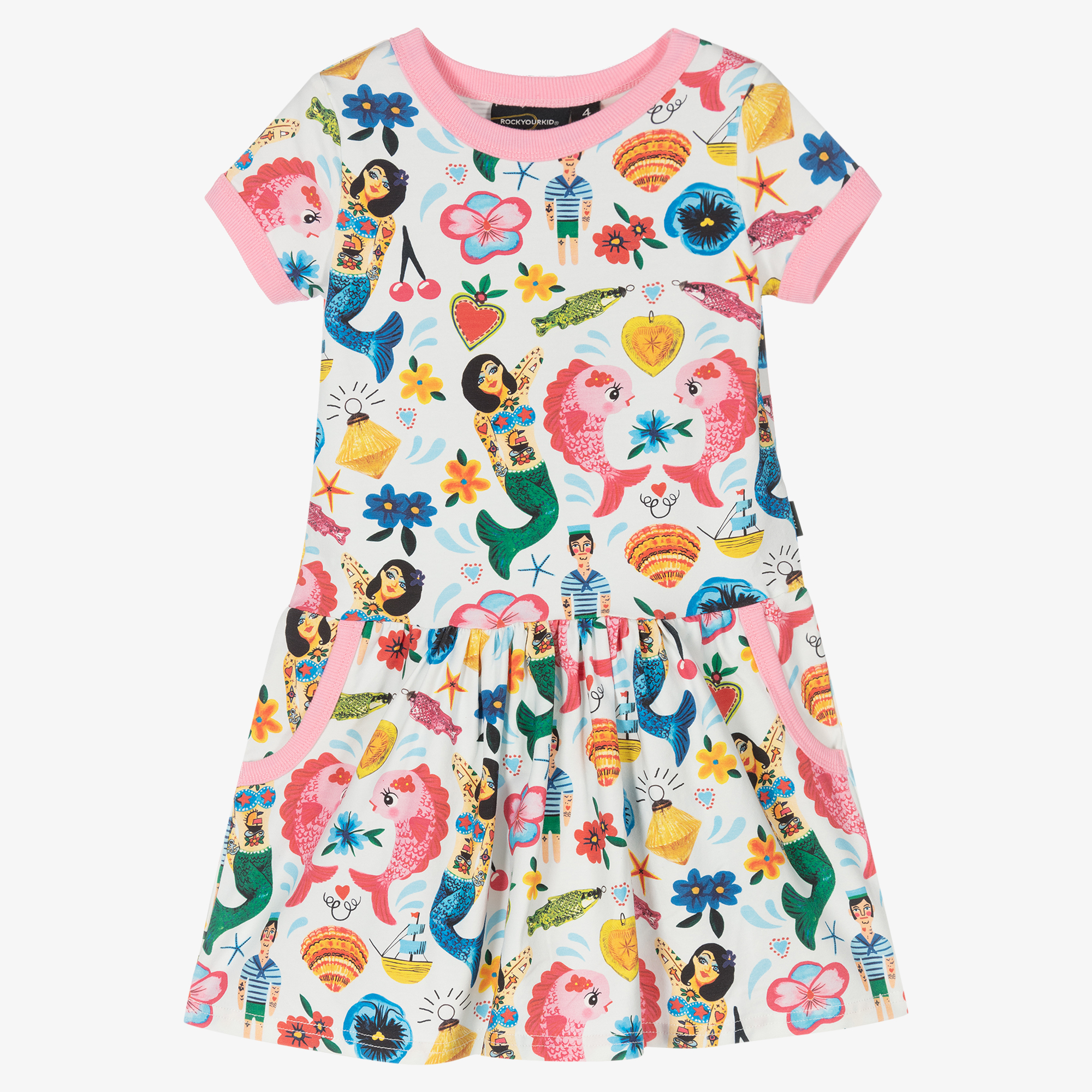 Rock Your Baby Blue Cotton Mermaids Dress