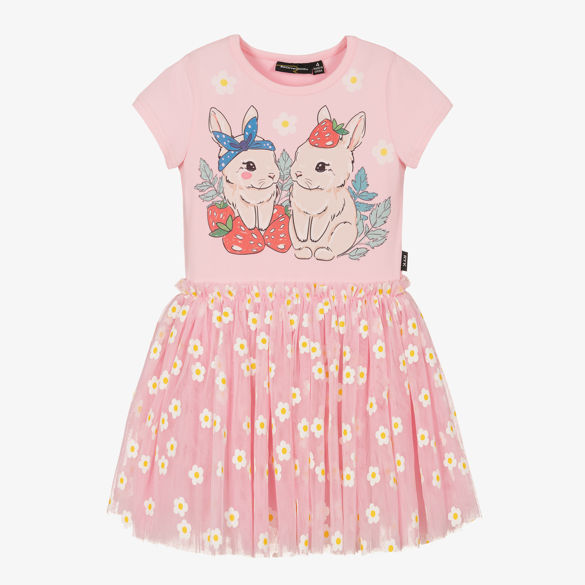 Rock Your Baby Girls Pink Strawberry Bunny Cotton Dress