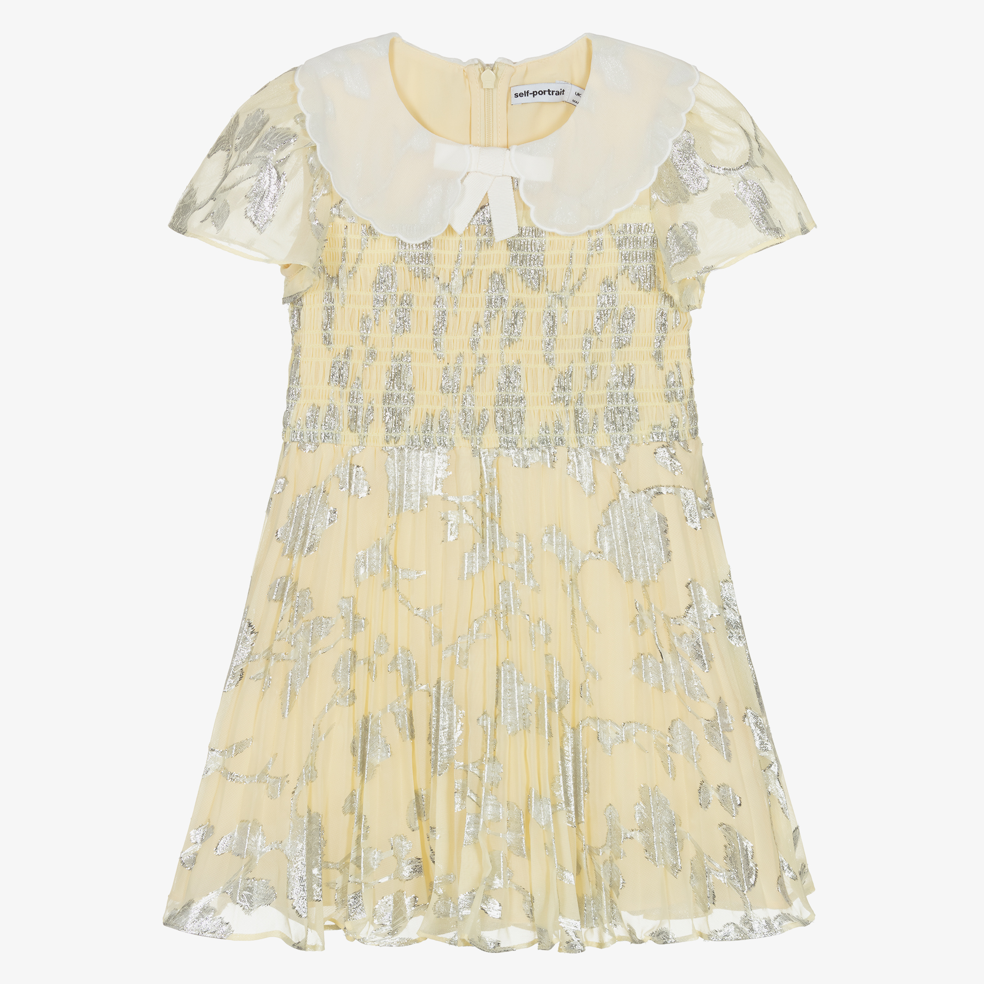 Self-Portrait Girls Yellow & Silver Floral Jacquard Dress