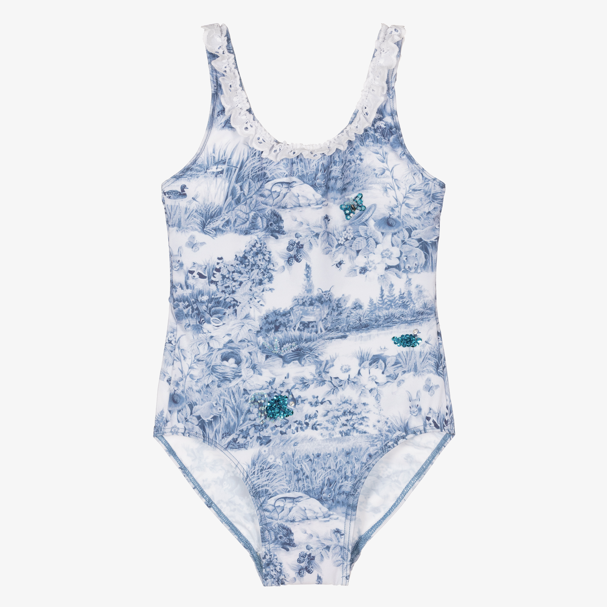 Selini Action Girls Blue Toile de Jouy Swimsuit Childrensalon