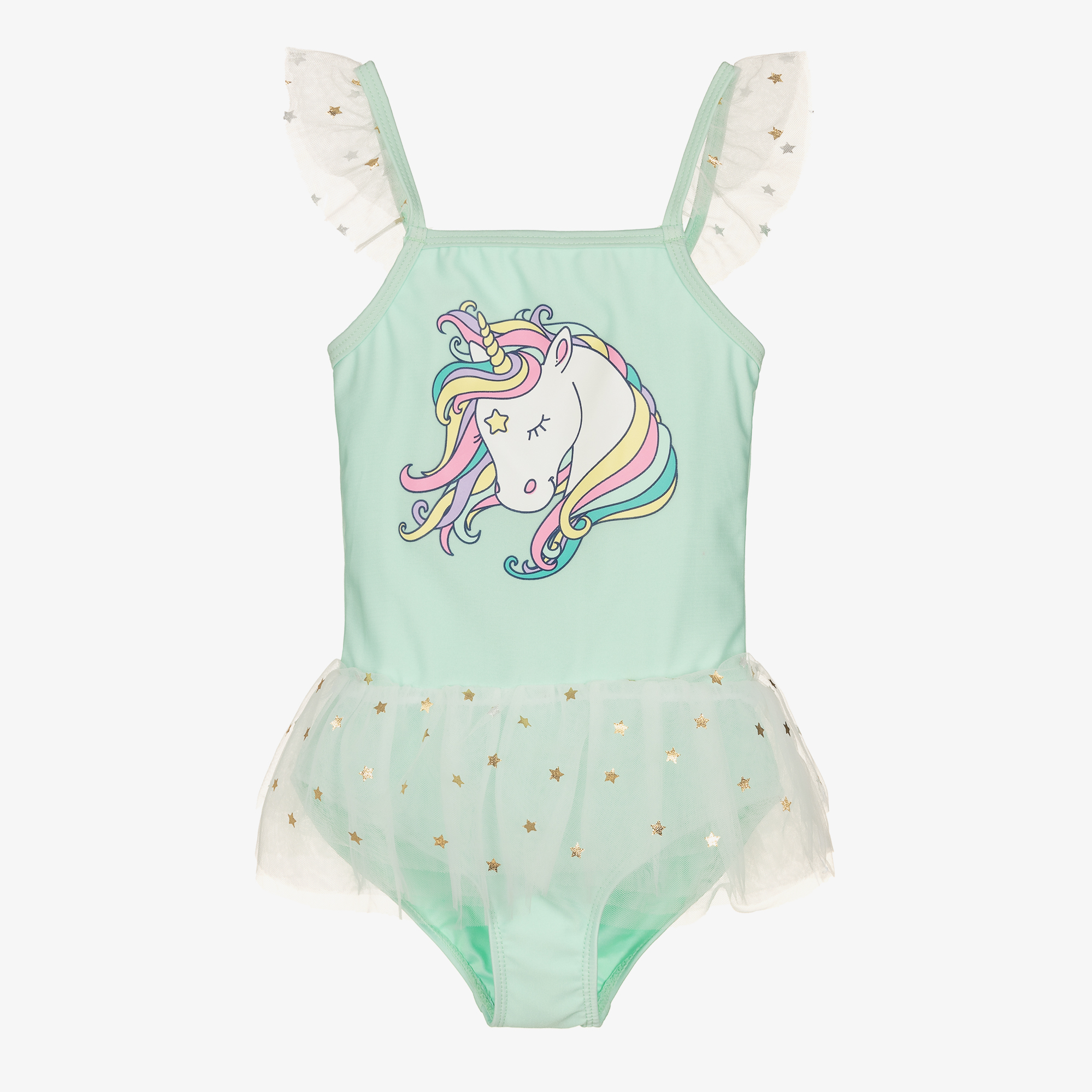 Soli Swim Girls Green Unicorn Swimsuit UPF50 Childrensalon