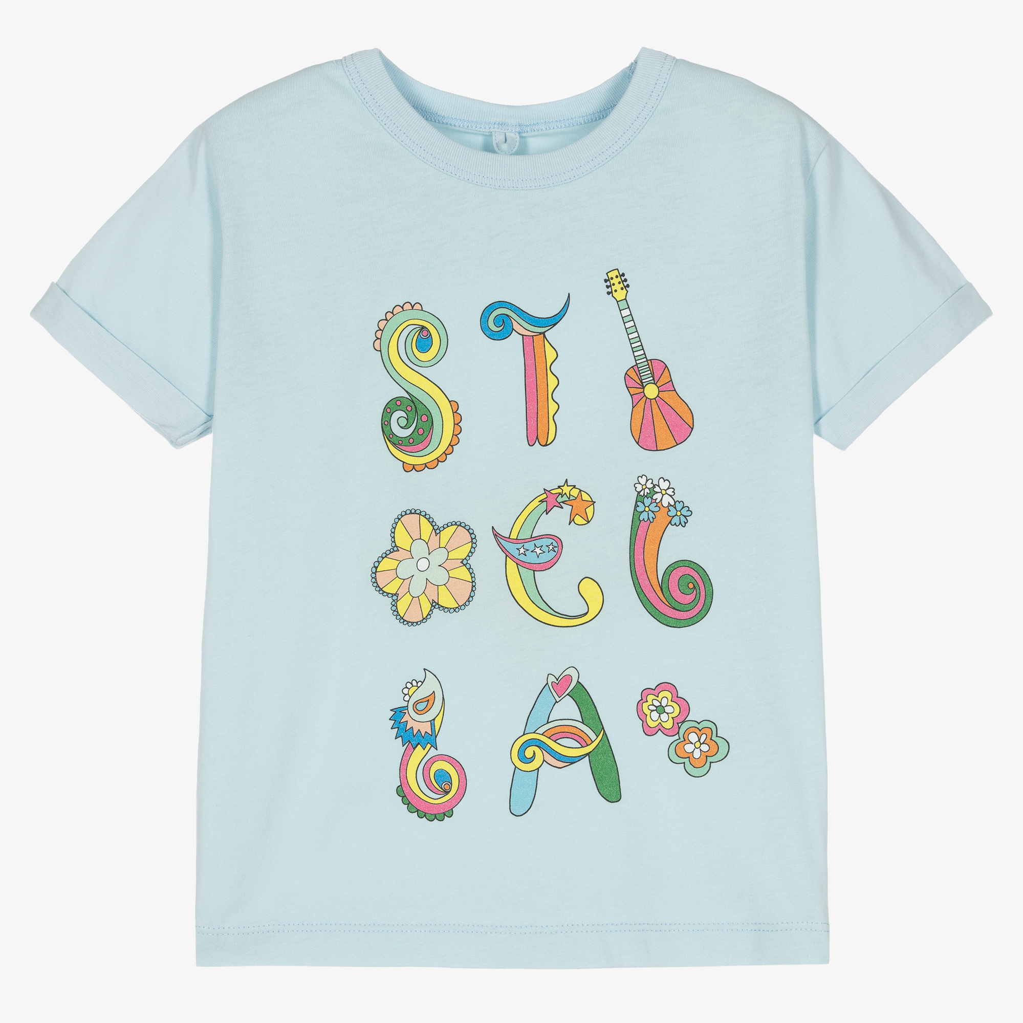 Stella McCartney Kids - Girls Blue Cotton Logo T-Shirt