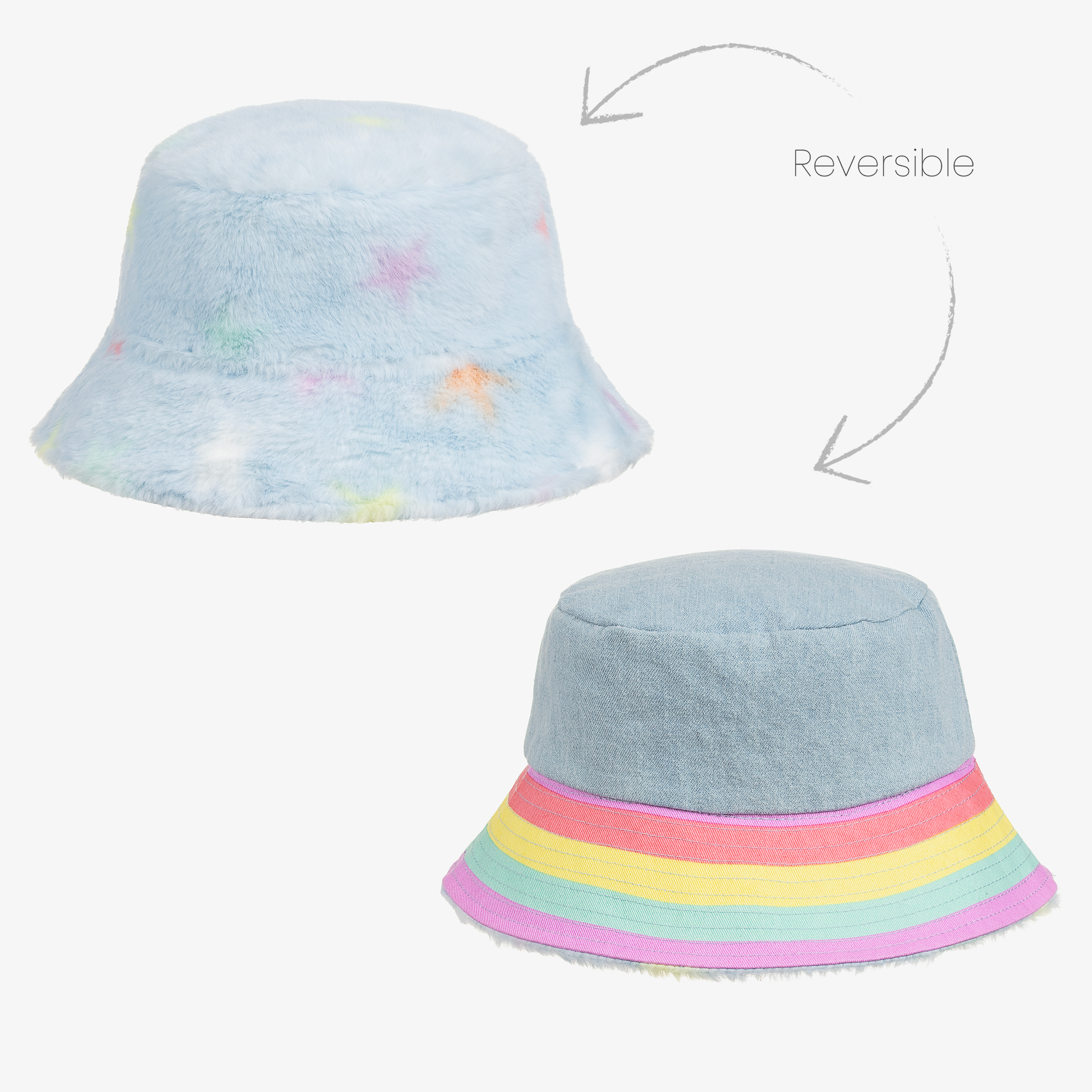 Stella McCartney Kids - Girls Blue Reversible Faux Fur Bucket Hat