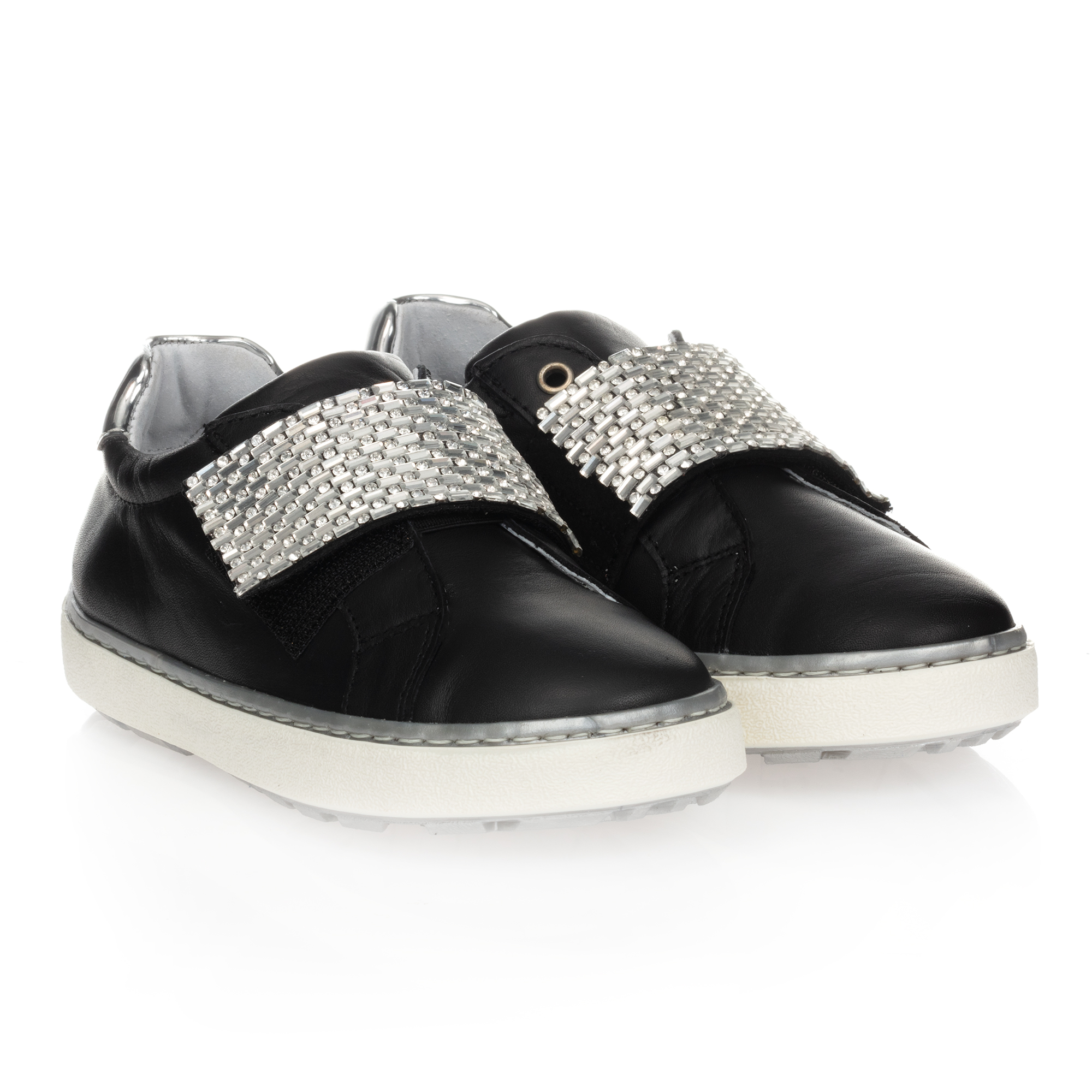 black leather girls trainers
