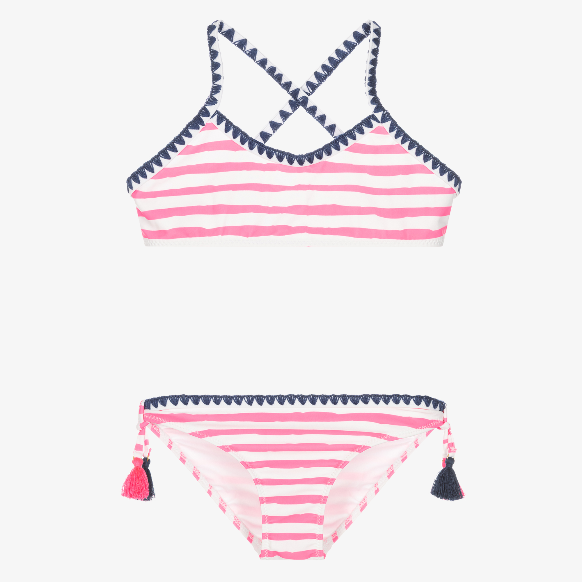 Pink white striped bikini deals