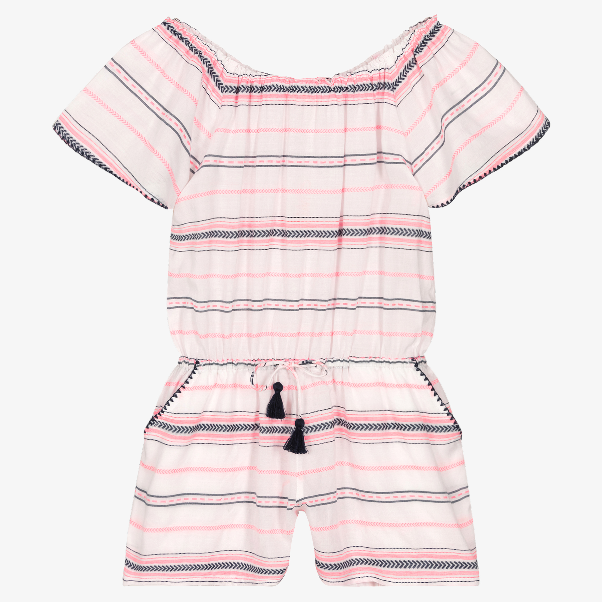 Sunuva Girls White Pink Striped Playsuit Childrensalon Outlet