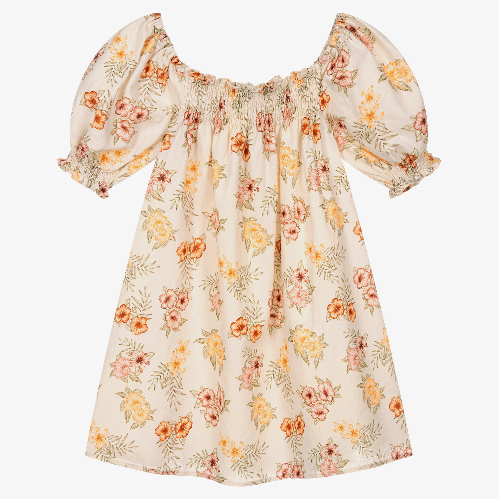 The New Society Girls Ivory & Red Floral Dress