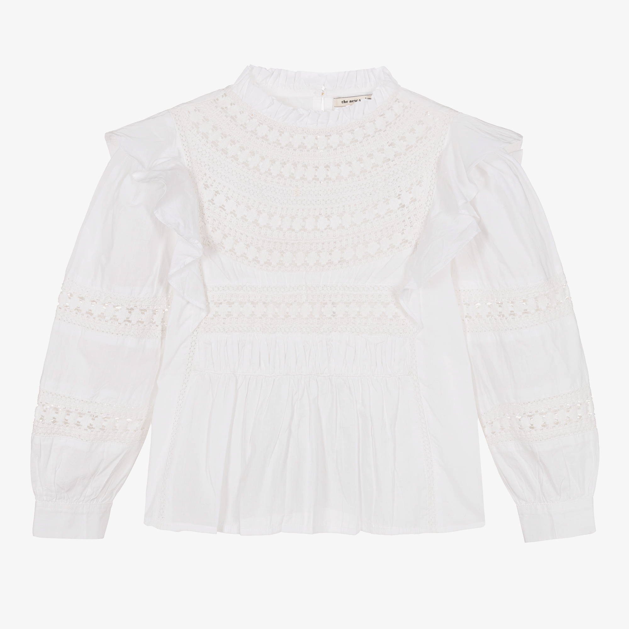 The New Society Girls White Cotton Lace & Ruffle Blouse