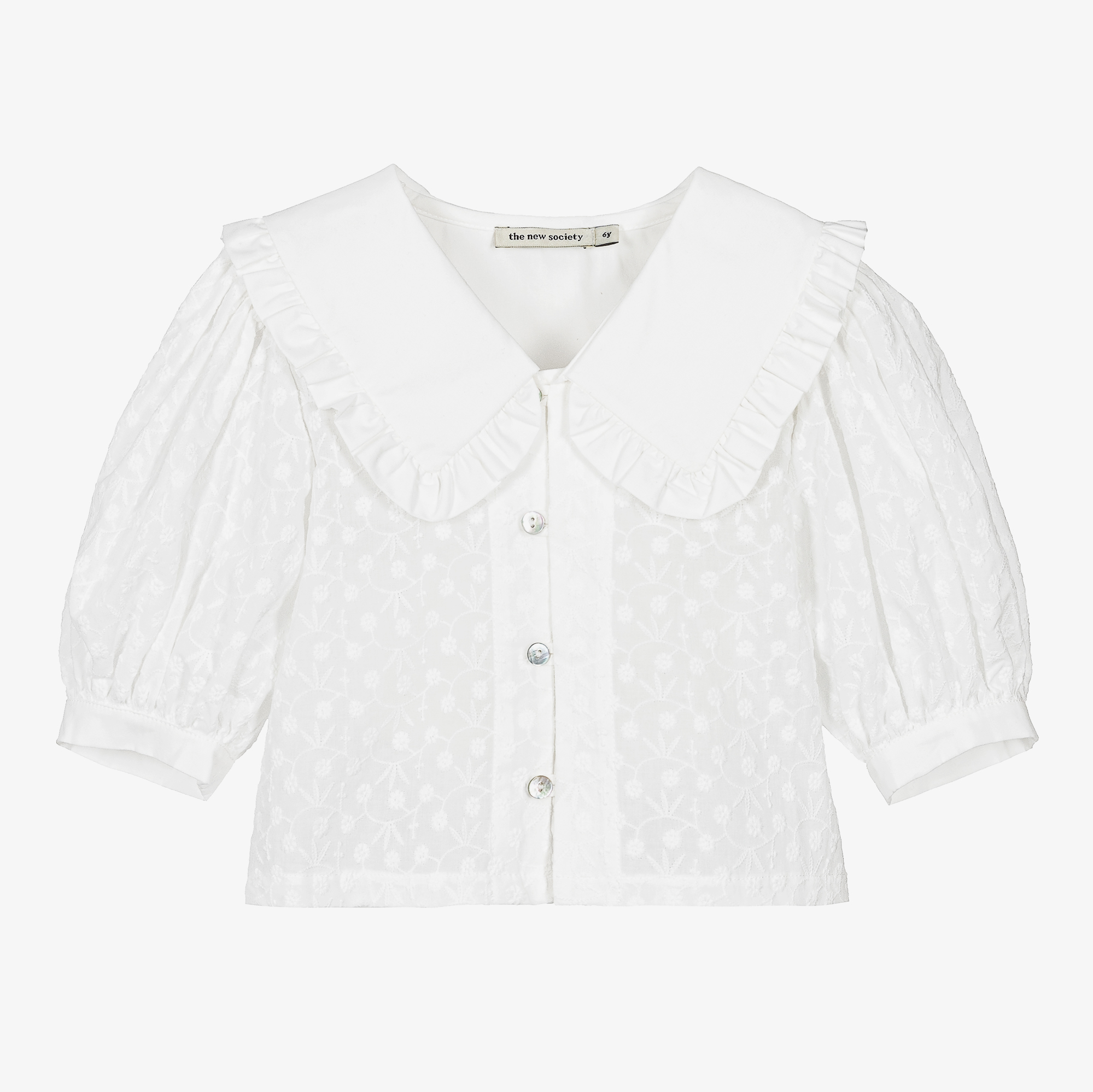 The New Society Girls White Embroidered Flowers Blouse