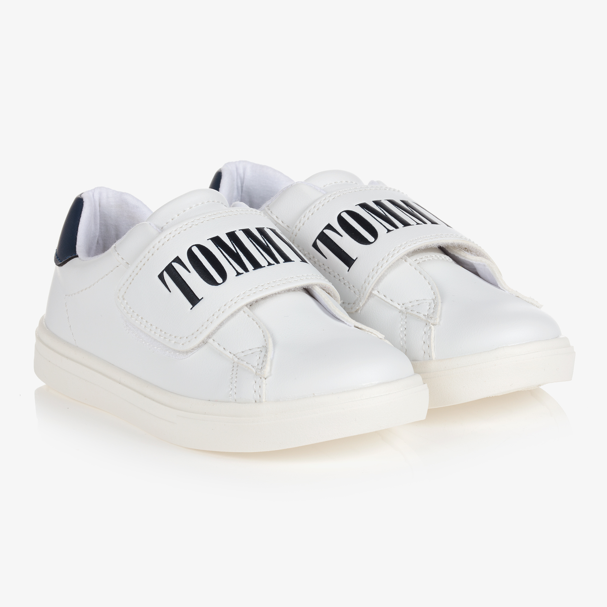 TOMMY HILFIGER: sneakers in recycled synthetic leather with Velcro - White