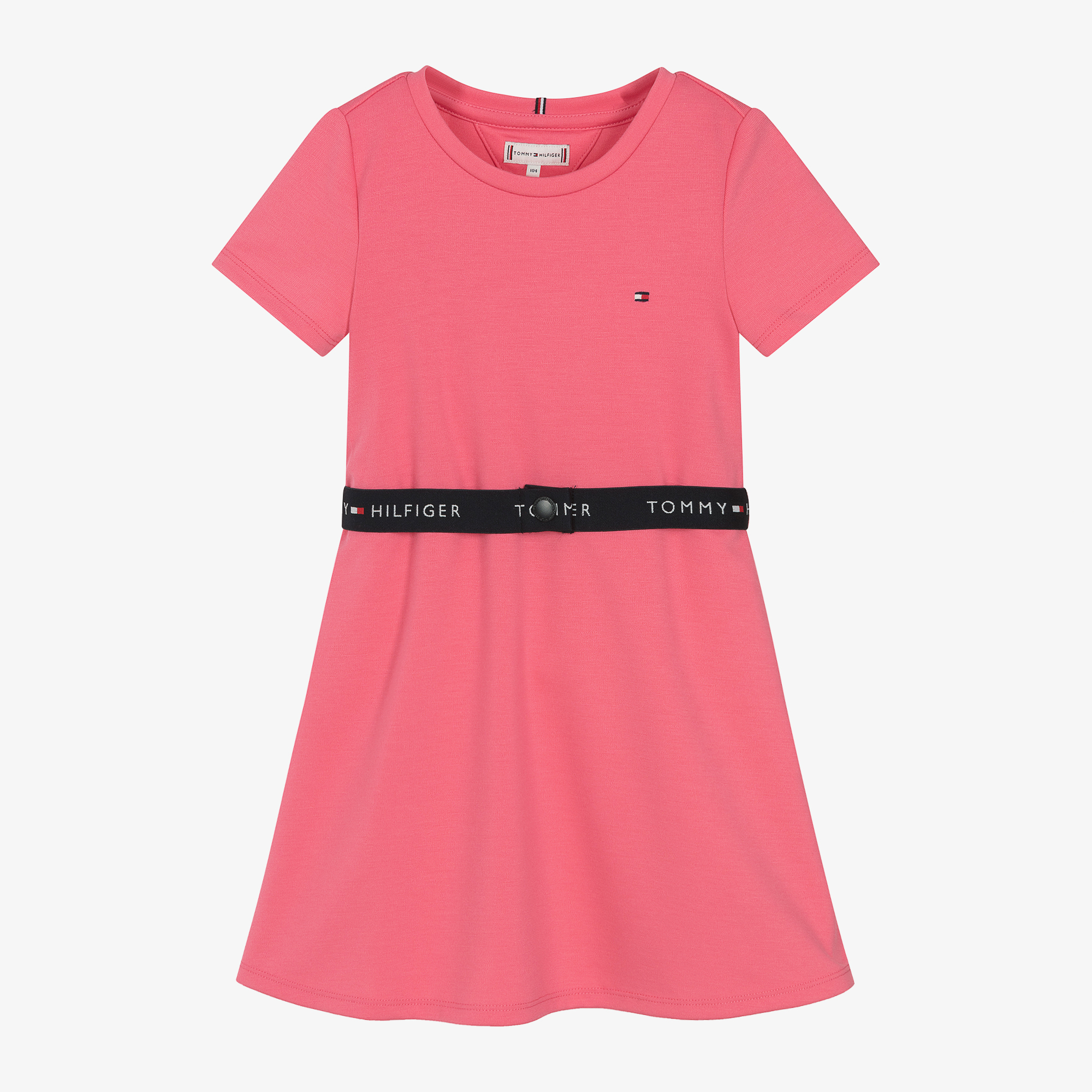 Tommy Hilfiger Girls Pink Belted Skater Dress