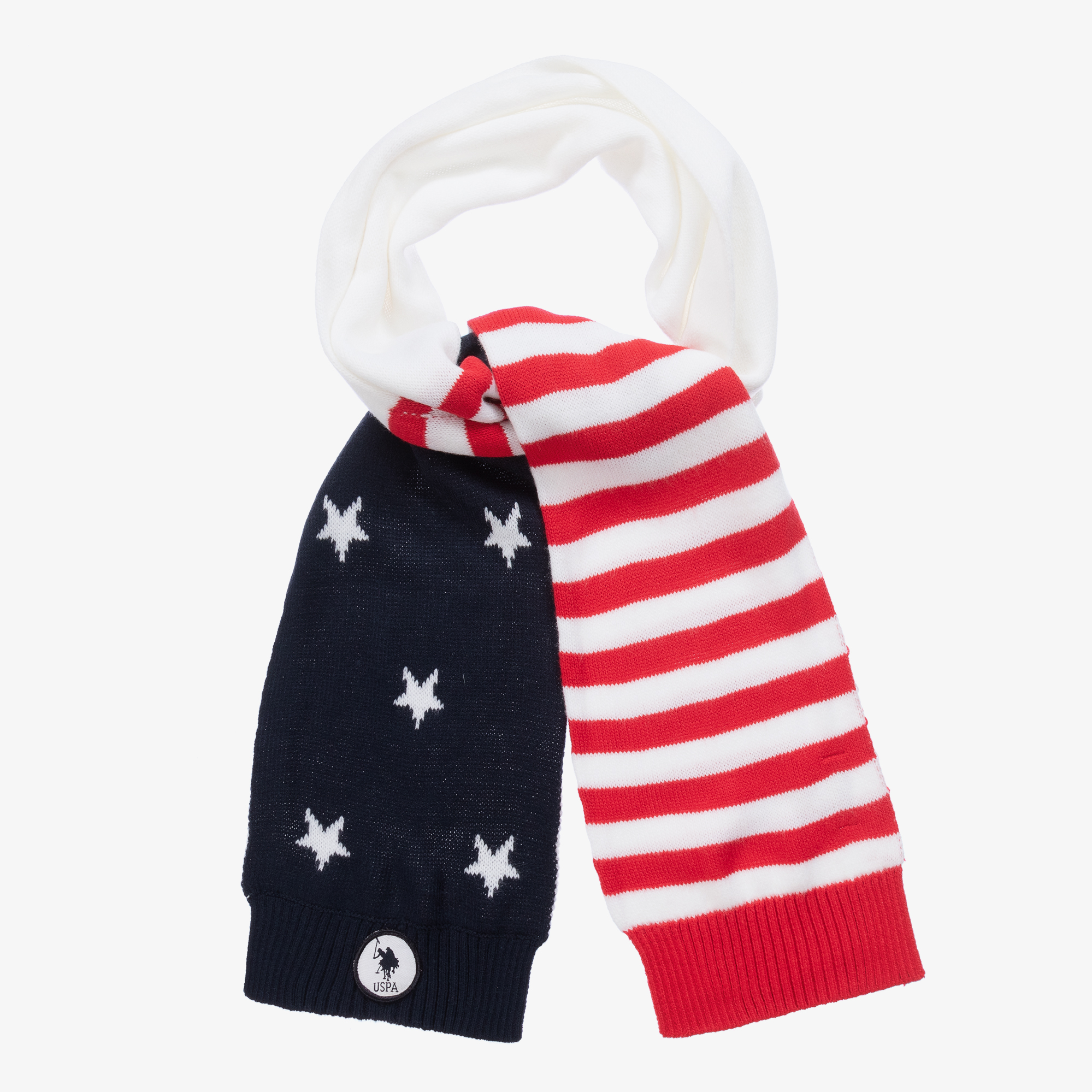 U.S. Polo Assn. - Girls Childrensalon American Flag | Knit White Scarf (160cm) Outlet