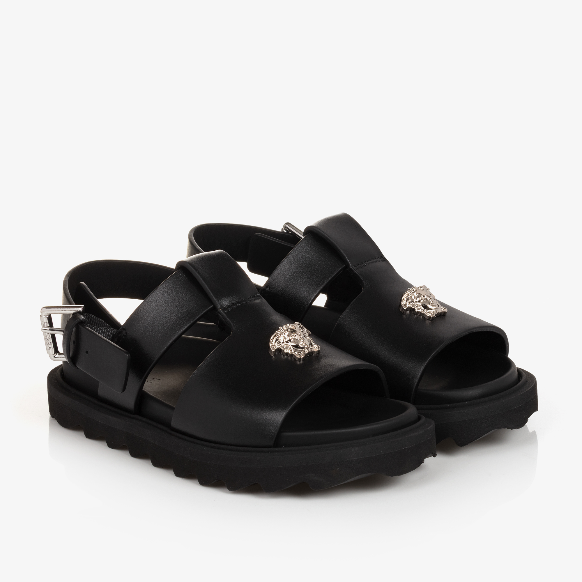 Versace Black Leather Medusa Sandals